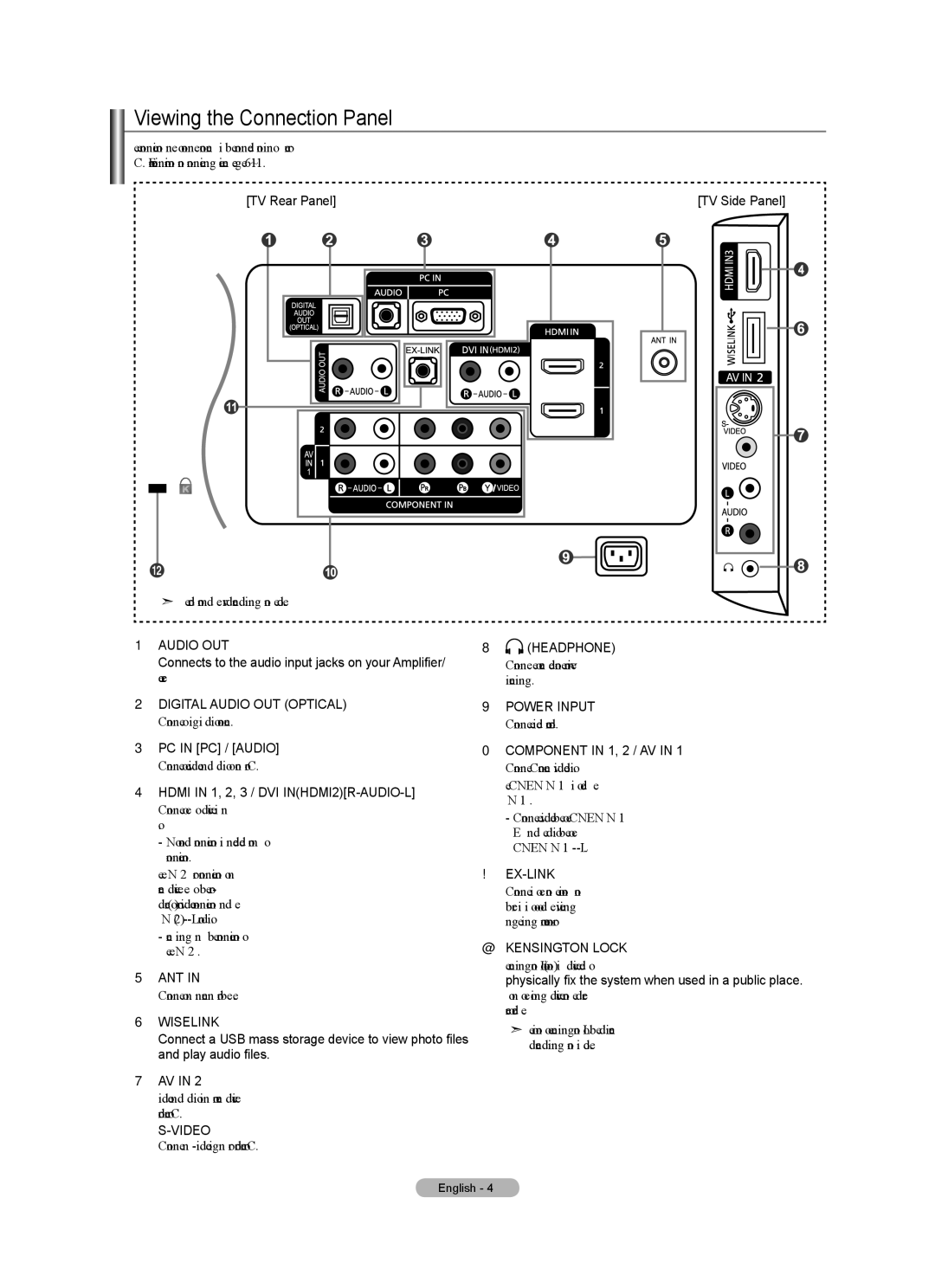 Samsung LN40A630M1F user manual Viewing the Connection Panel, TV Rear Panel, PC in PC / Audio 