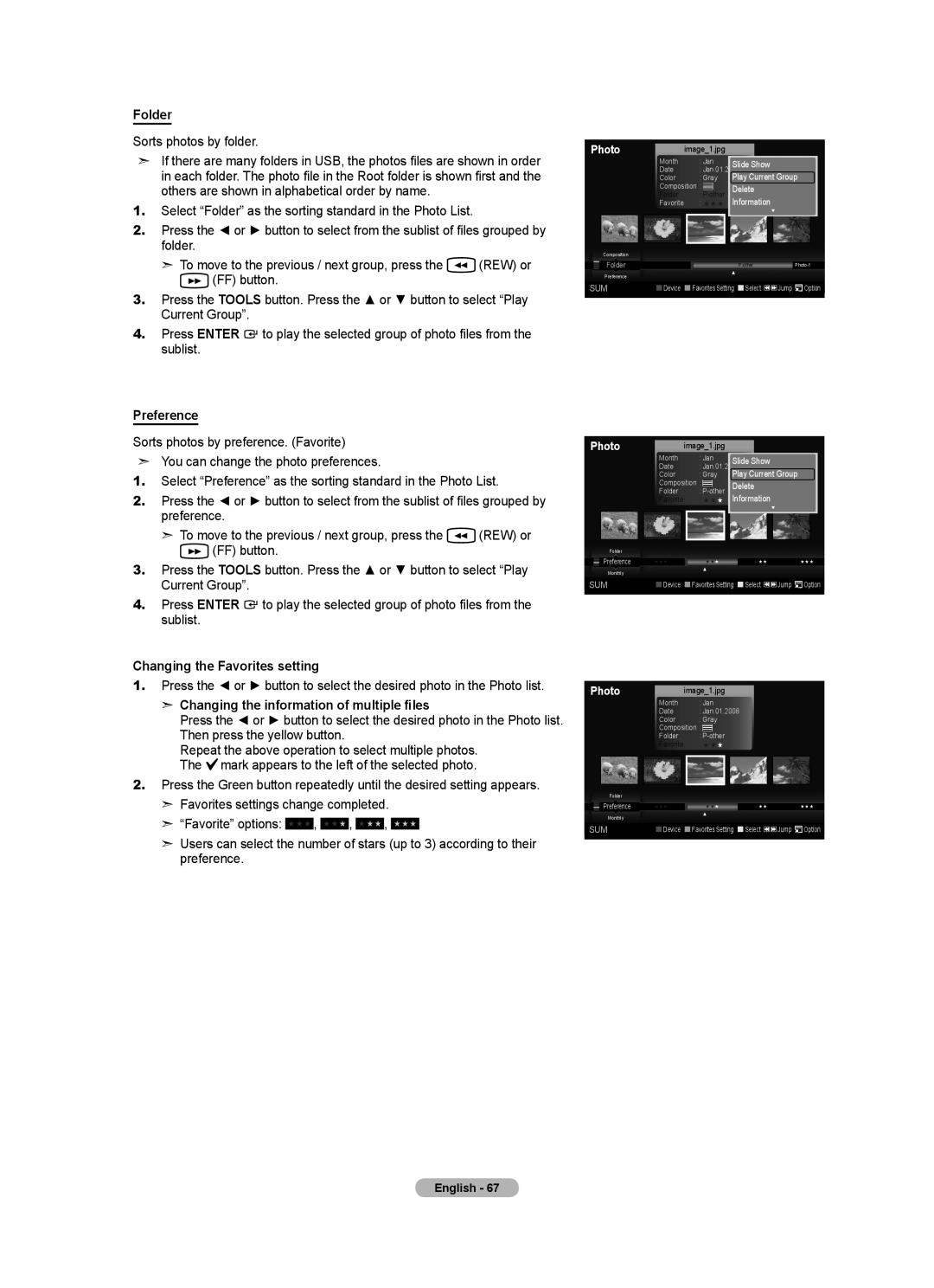 Samsung LN40A630M1F user manual Folder, Preference, Changing the Favorites setting 