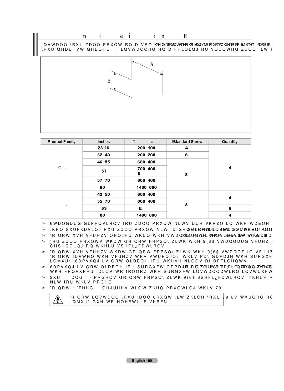 Samsung LN40A630M1F user manual Wall Mount Kit Specifications Vesa, Lcd-Tv 