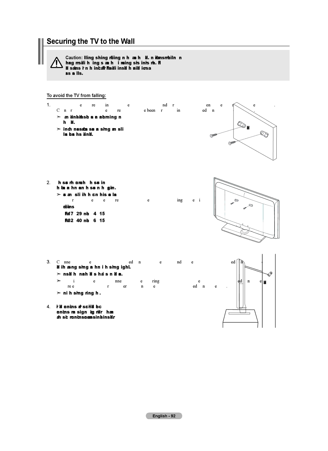 Samsung LN40A630M1F Securing the TV to the Wall, To avoid the TV from falling, Please purchase these additionally 