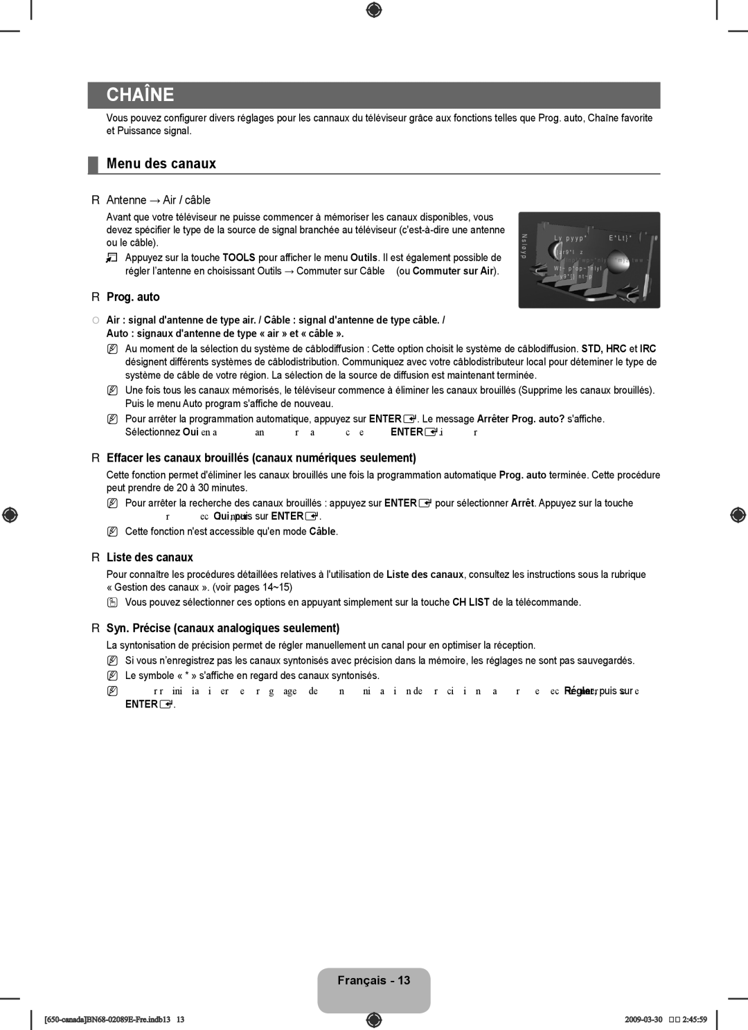 Samsung LN40B60, LN46B60 user manual Chaîne, Menu des canaux 