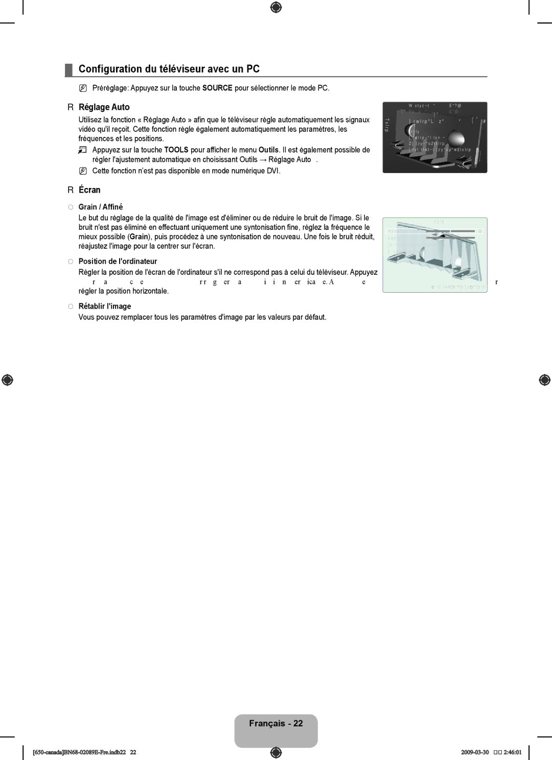 Samsung LN46B60, LN40B60 user manual Configuration du téléviseur avec un PC, Réglage Auto, Écran 