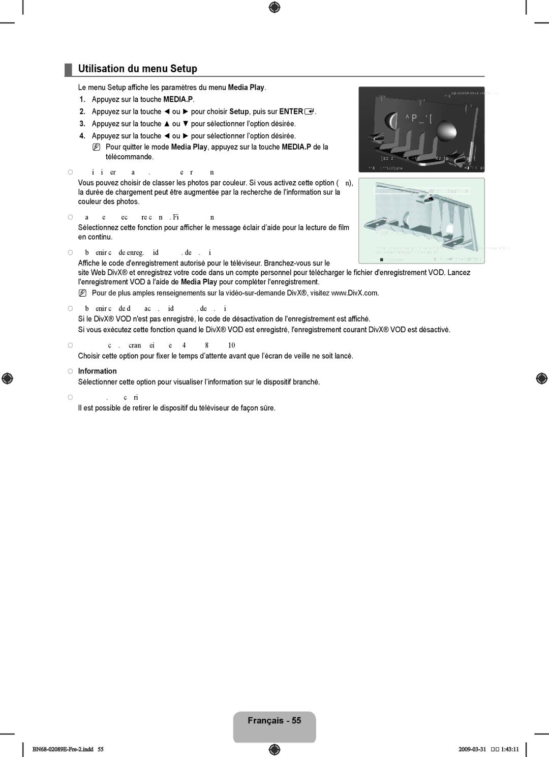 Samsung LN40B60, LN46B60 user manual Utilisation du menu Setup 