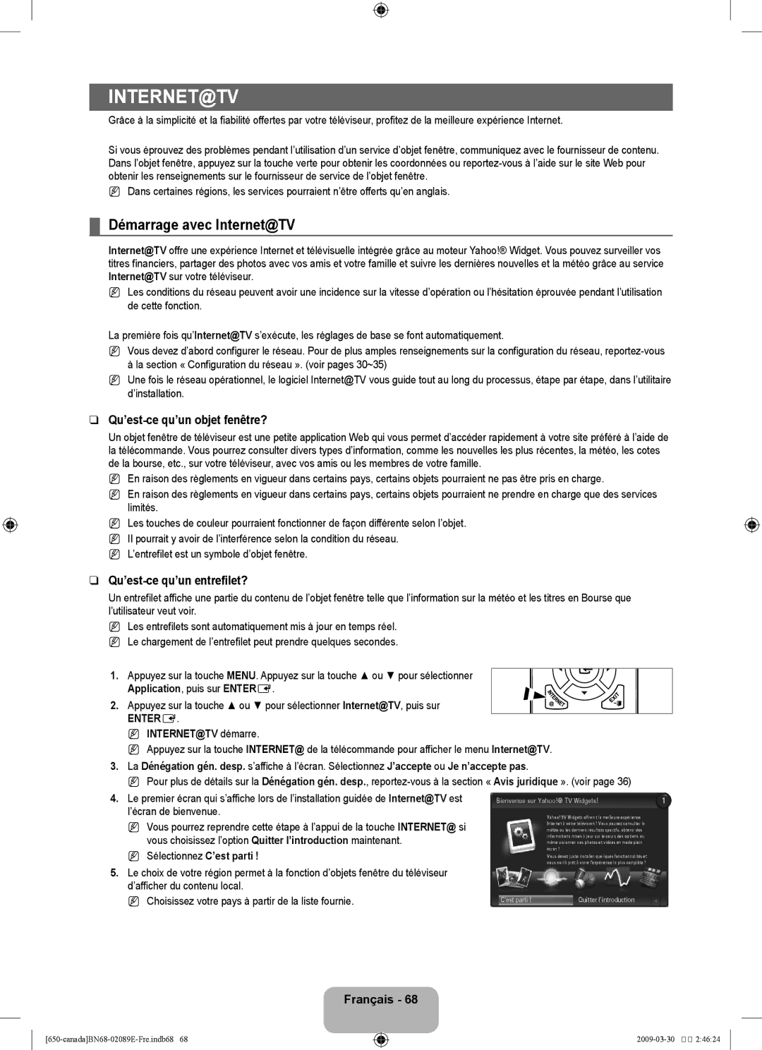 Samsung LN46B60, LN40B60 user manual Démarrage avec Internet@TV, Qu’est-ce qu’un objet fenêtre?, Qu’est-ce qu’un entrefilet? 