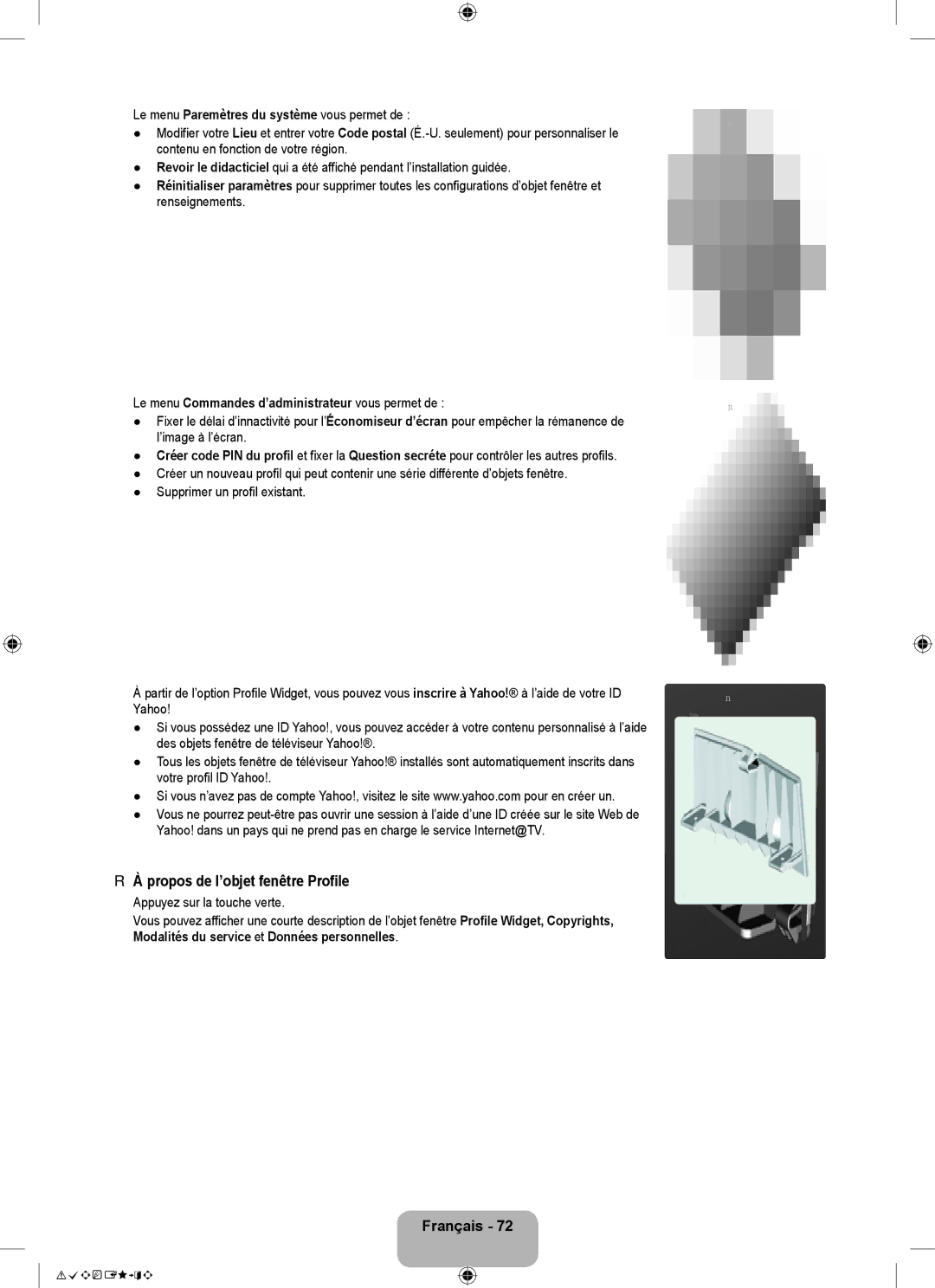 Samsung LN46B60, LN40B60 user manual Propos de l’objet fenêtre Profile, Le menu Commandes d’administrateur vous permet de 