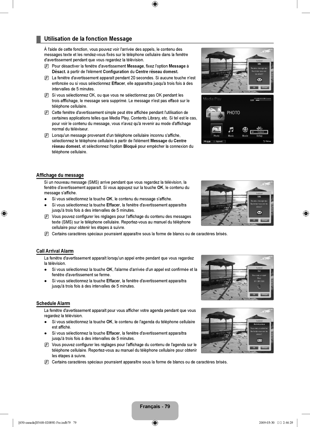 Samsung LN40B60, LN46B60 user manual Utilisation de la fonction Message, Affichage du message 