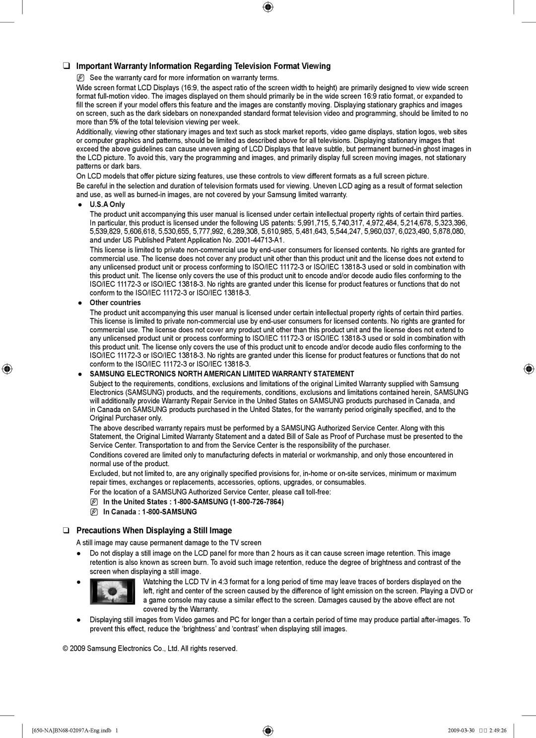 Samsung LN40B60, LN46B60 user manual Precautions When Displaying a Still Image, A Only, Other countries 