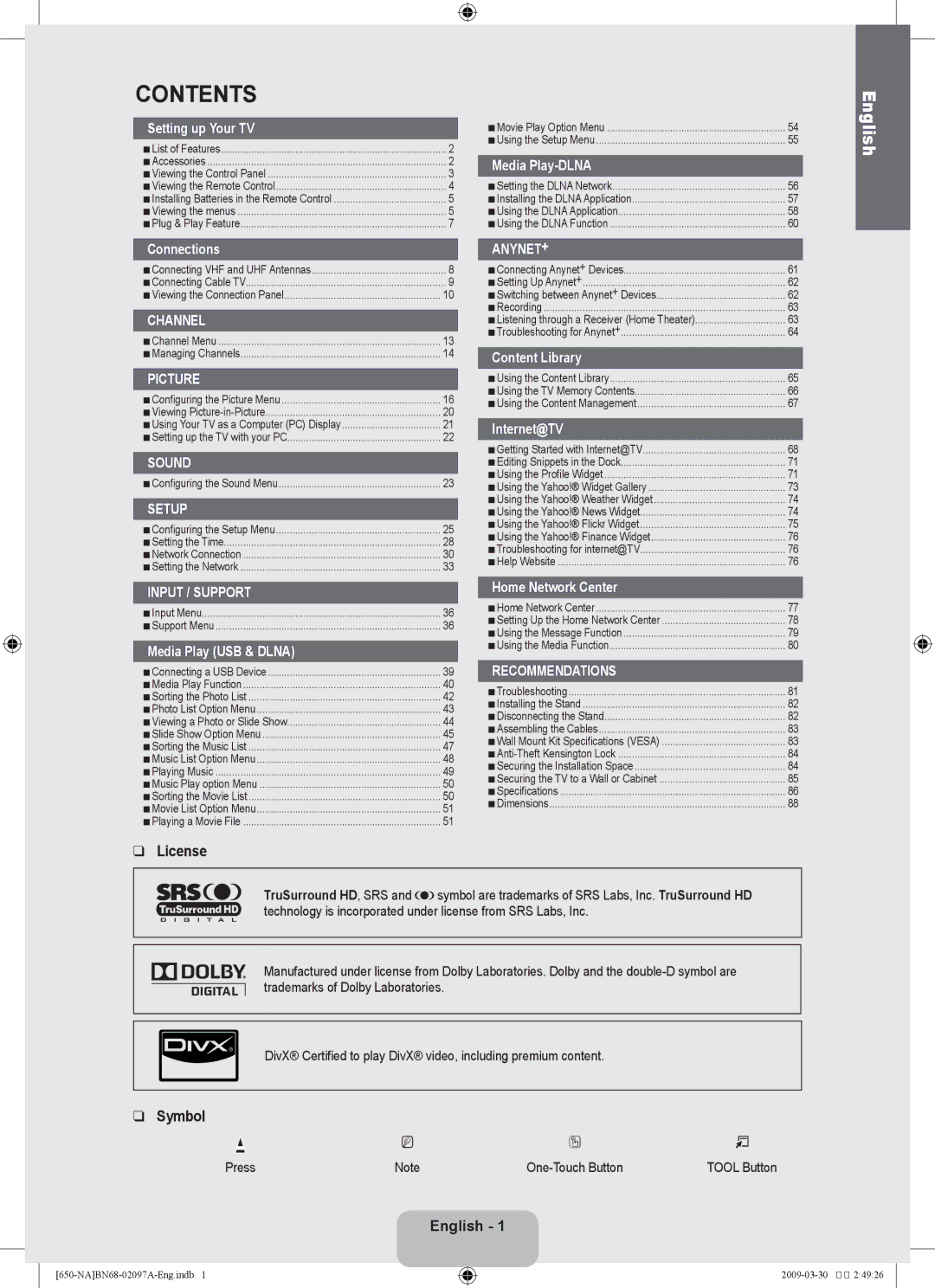 Samsung LN46B60, LN40B60 user manual Contents 