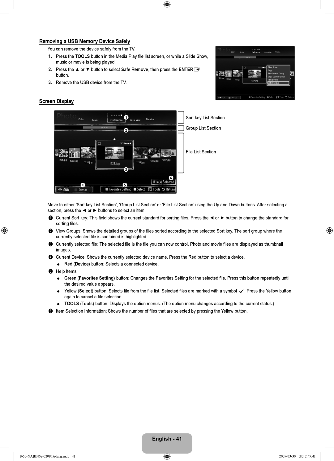 Samsung LN46B60, LN40B60 user manual Removing a USB Memory Device Safely, You can remove the device safely from the TV 