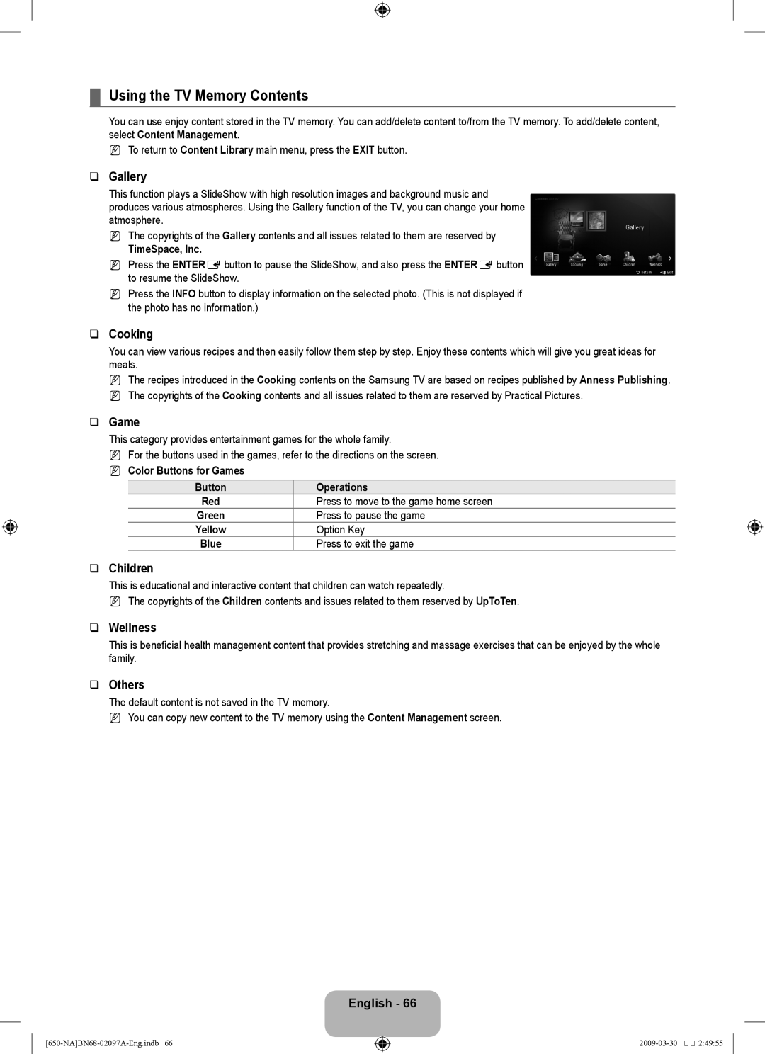 Samsung LN40B60, LN46B60 user manual Using the TV Memory Contents 