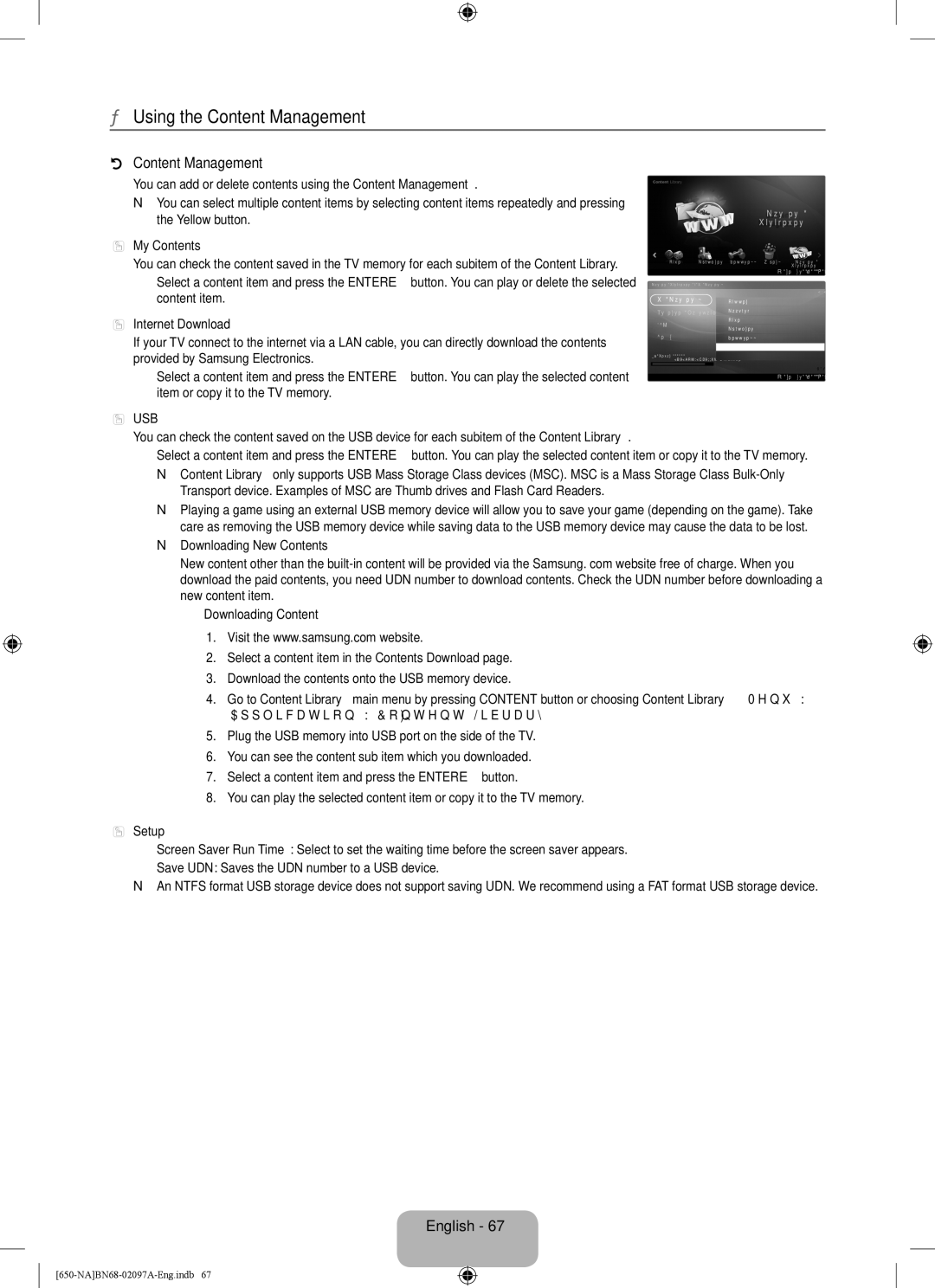 Samsung LN46B60, LN40B60 user manual Using the Content Management, My Contents, Setup 