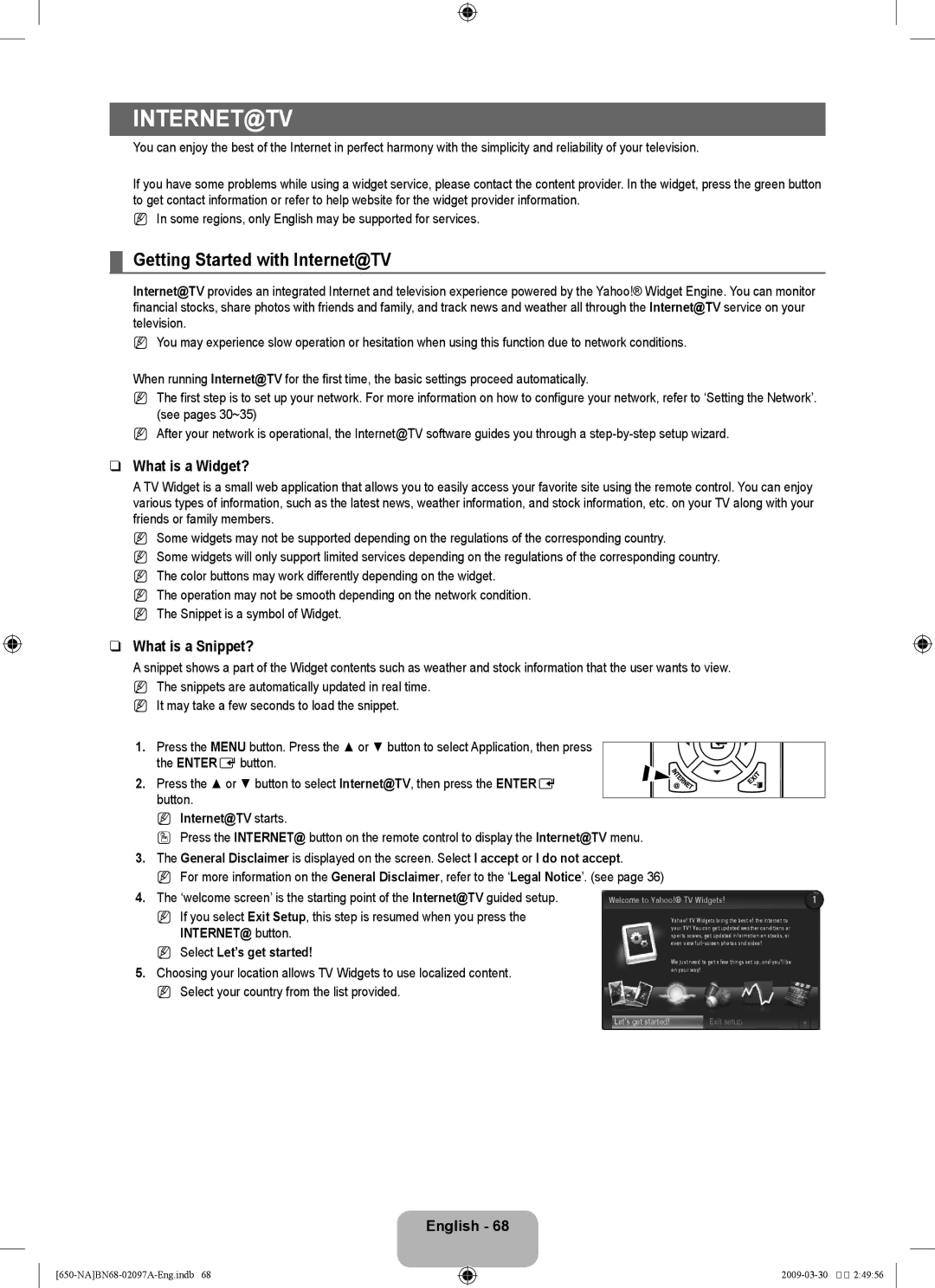 Samsung LN40B60, LN46B60 user manual Getting Started with Internet@TV, What is a Widget?, What is a Snippet? 