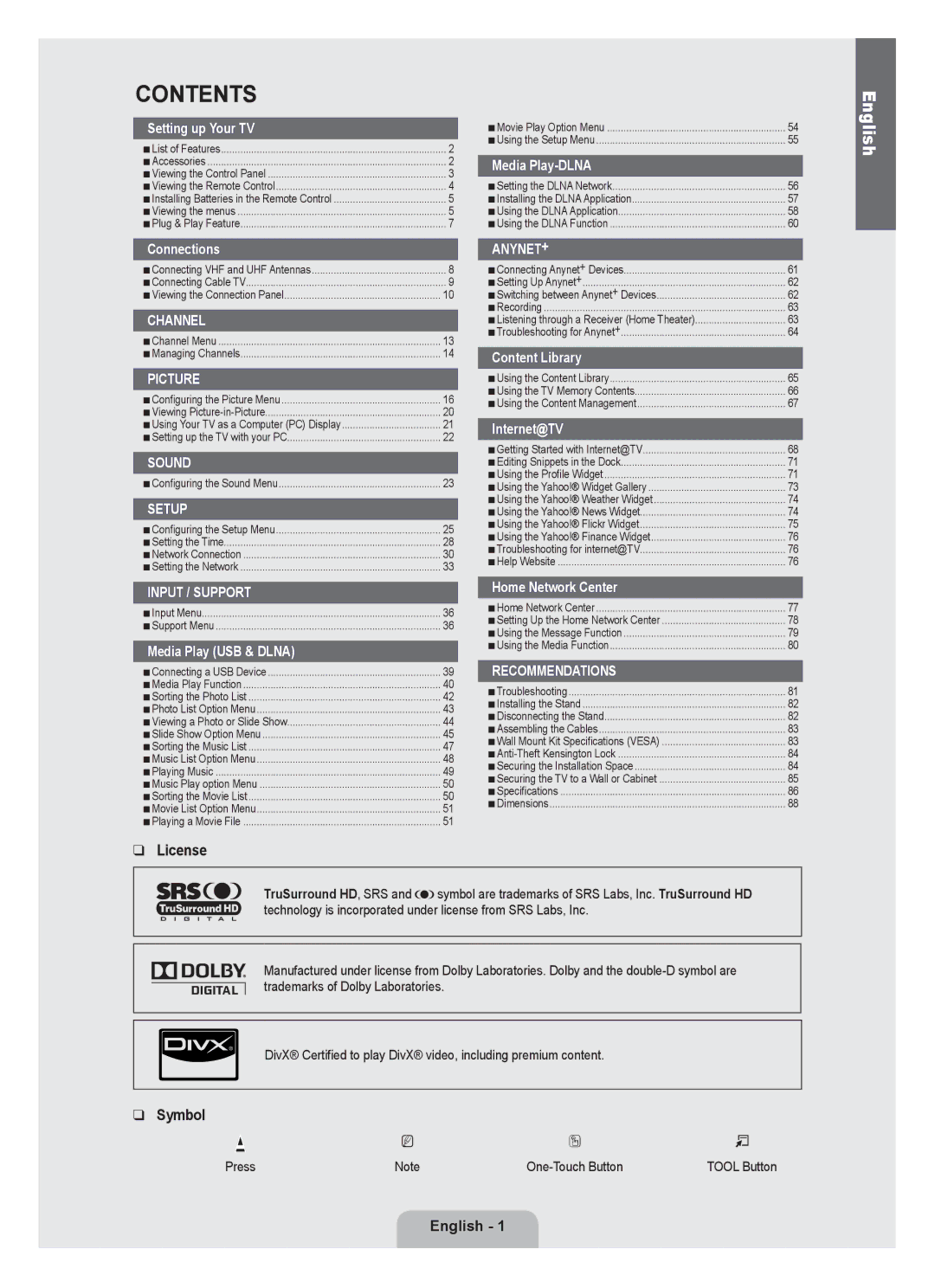 Samsung LN46B750, LN40B750 user manual Contents 