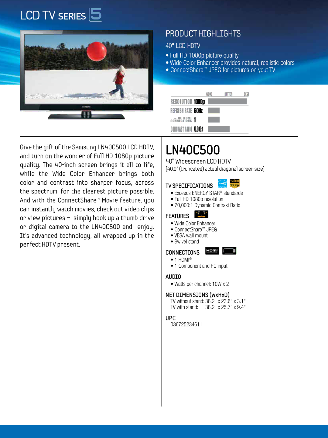 Samsung LN40C500 specifications 