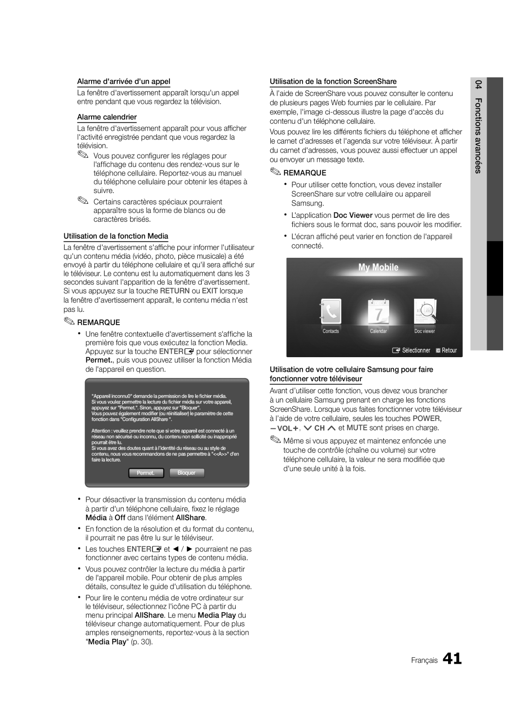 Samsung LN40C610 user manual Alarme darrivée dun appel 