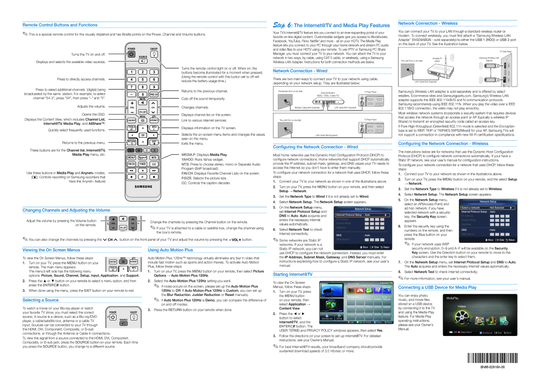 Samsung LN40C650 setup guide Internet@TV and Media Play Features 