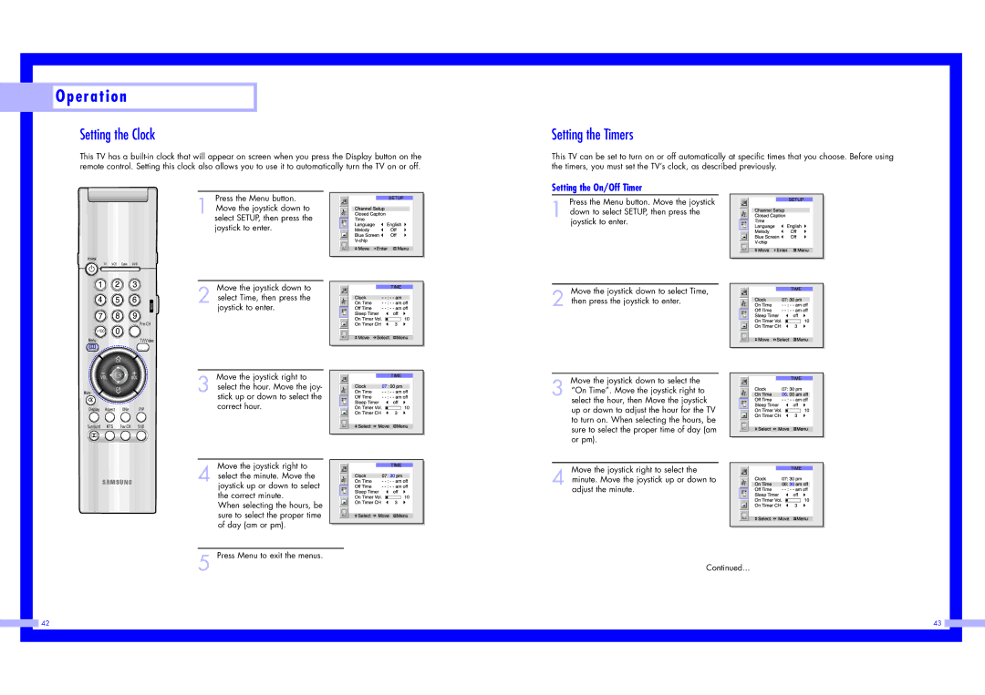 Samsung LN437W instruction manual Setting the Clock, Setting the Timers, Setting the On/Off Timer 