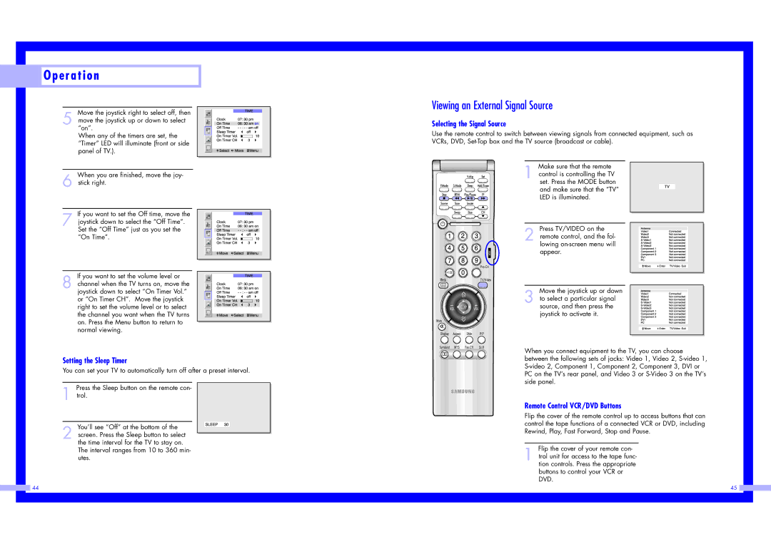 Samsung LN437W instruction manual Viewing an External Signal Source, Setting the Sleep Timer, Selecting the Signal Source 