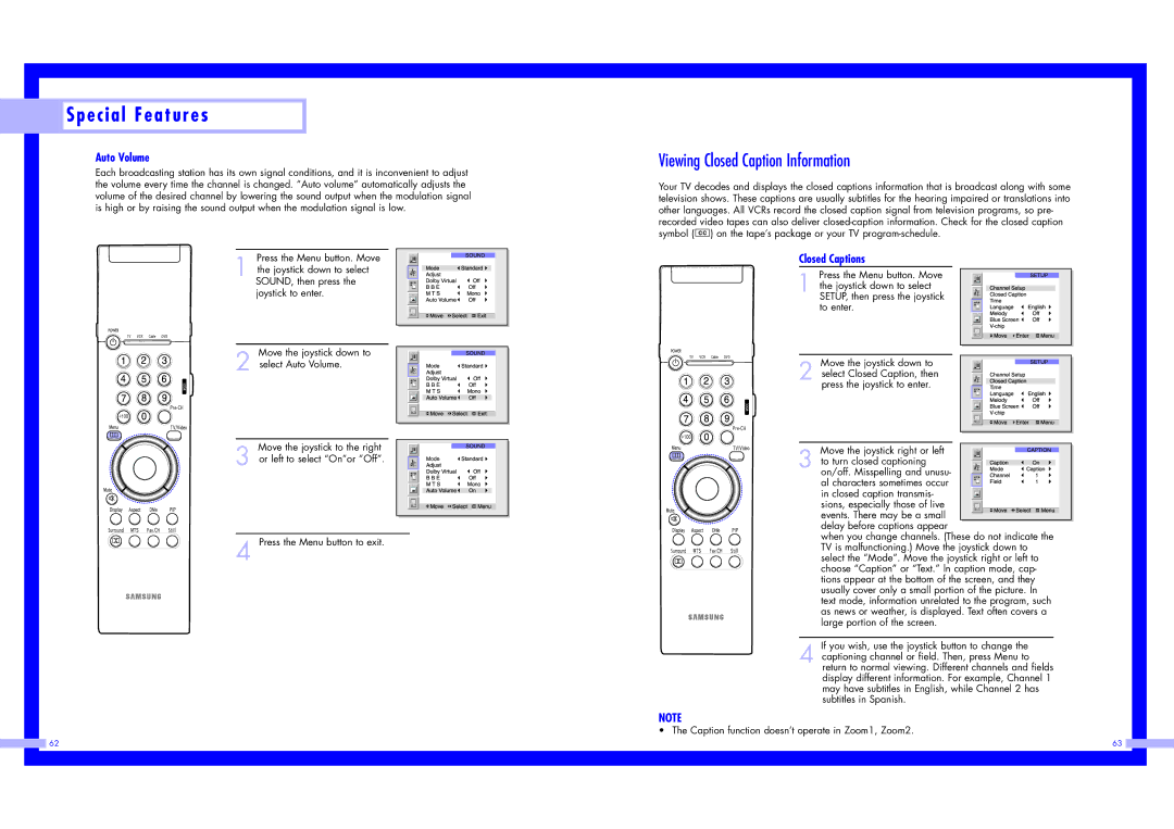 Samsung LN437W instruction manual Viewing Closed Caption Information, Auto Volume, Closed Captions 