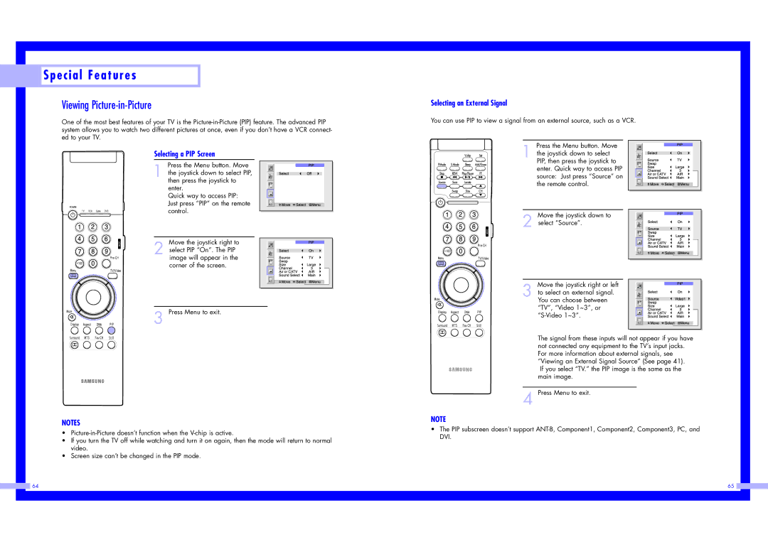 Samsung LN437W instruction manual Viewing Picture-in-Picture, Selecting a PIP Screen, Selecting an External Signal 