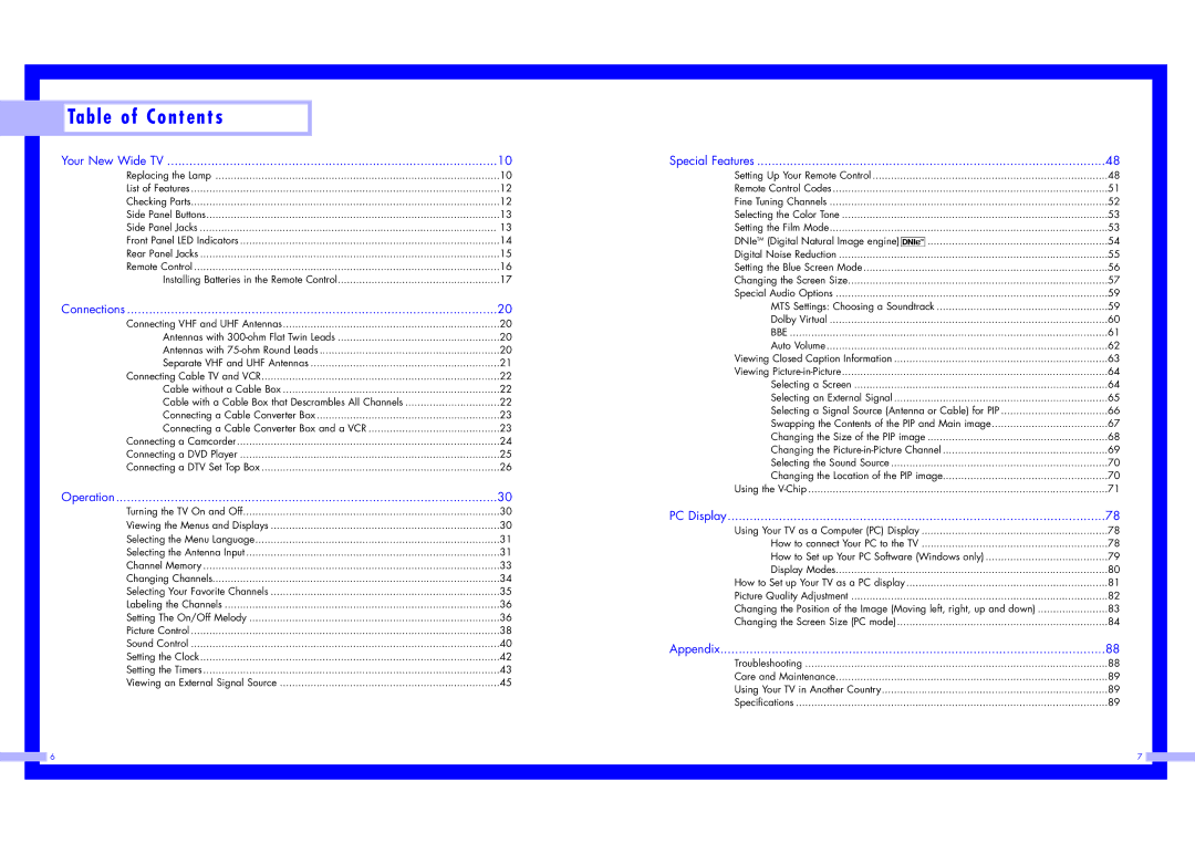 Samsung LN437W instruction manual Table of Contents 