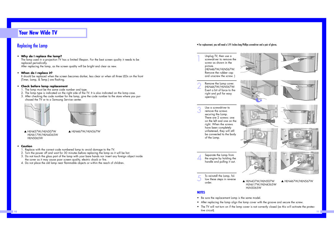 Samsung LN437W instruction manual Your New Wide TV, Replacing the Lamp 