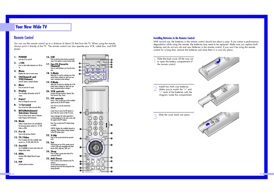 Samsung LN437W instruction manual Installing Batteries in the Remote Control 