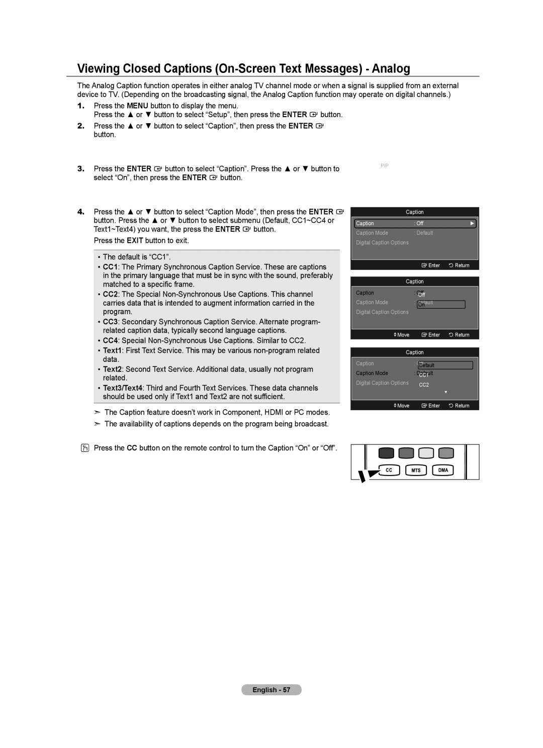 Samsung LN46A630 user manual Viewing Closed Captions On-Screen Text Messages Analog 