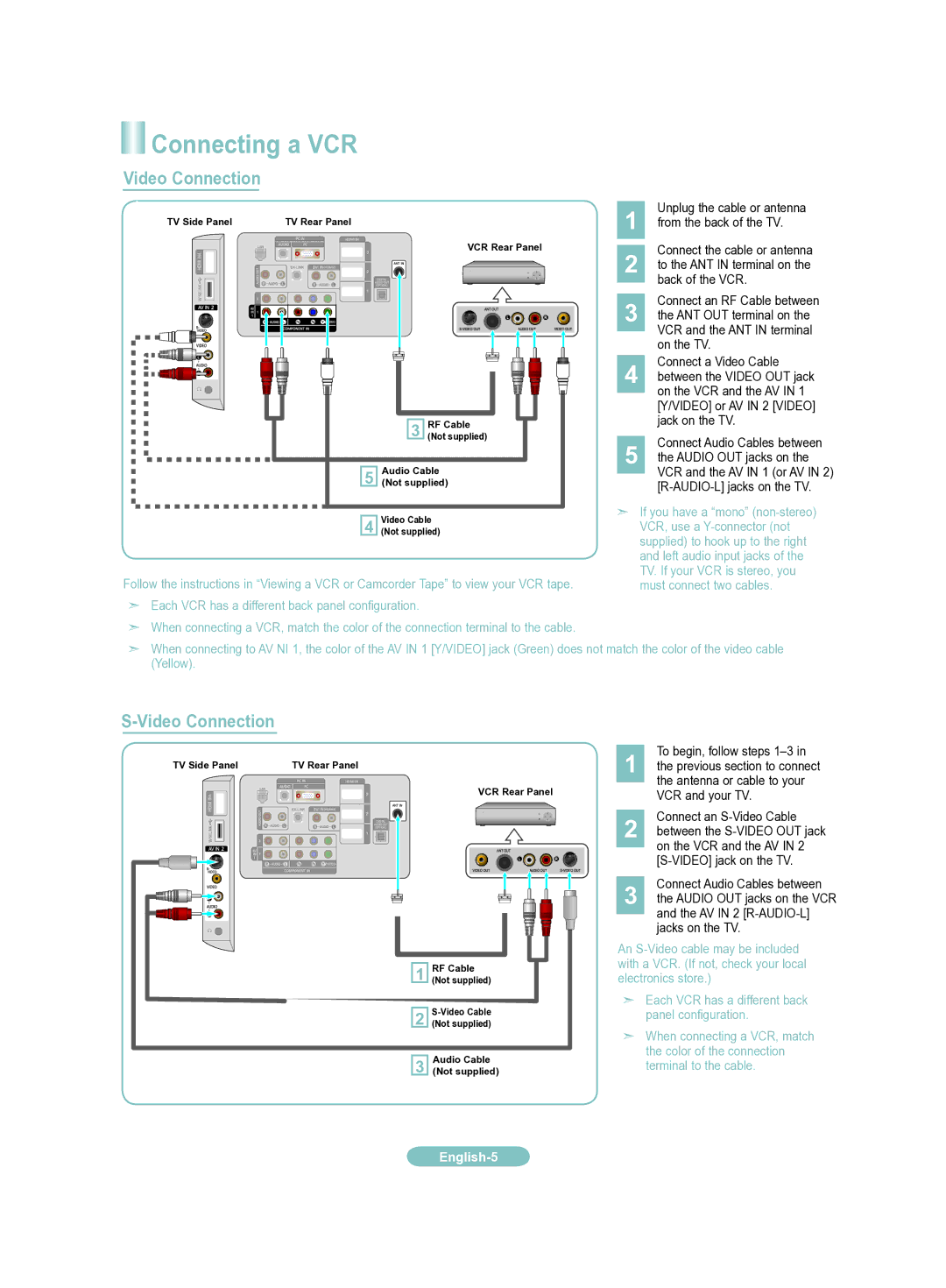 Samsung LN52A650AF, LN46A650AF, LN32A650AF, LN40A650AF setup guide Connecting a VCR 