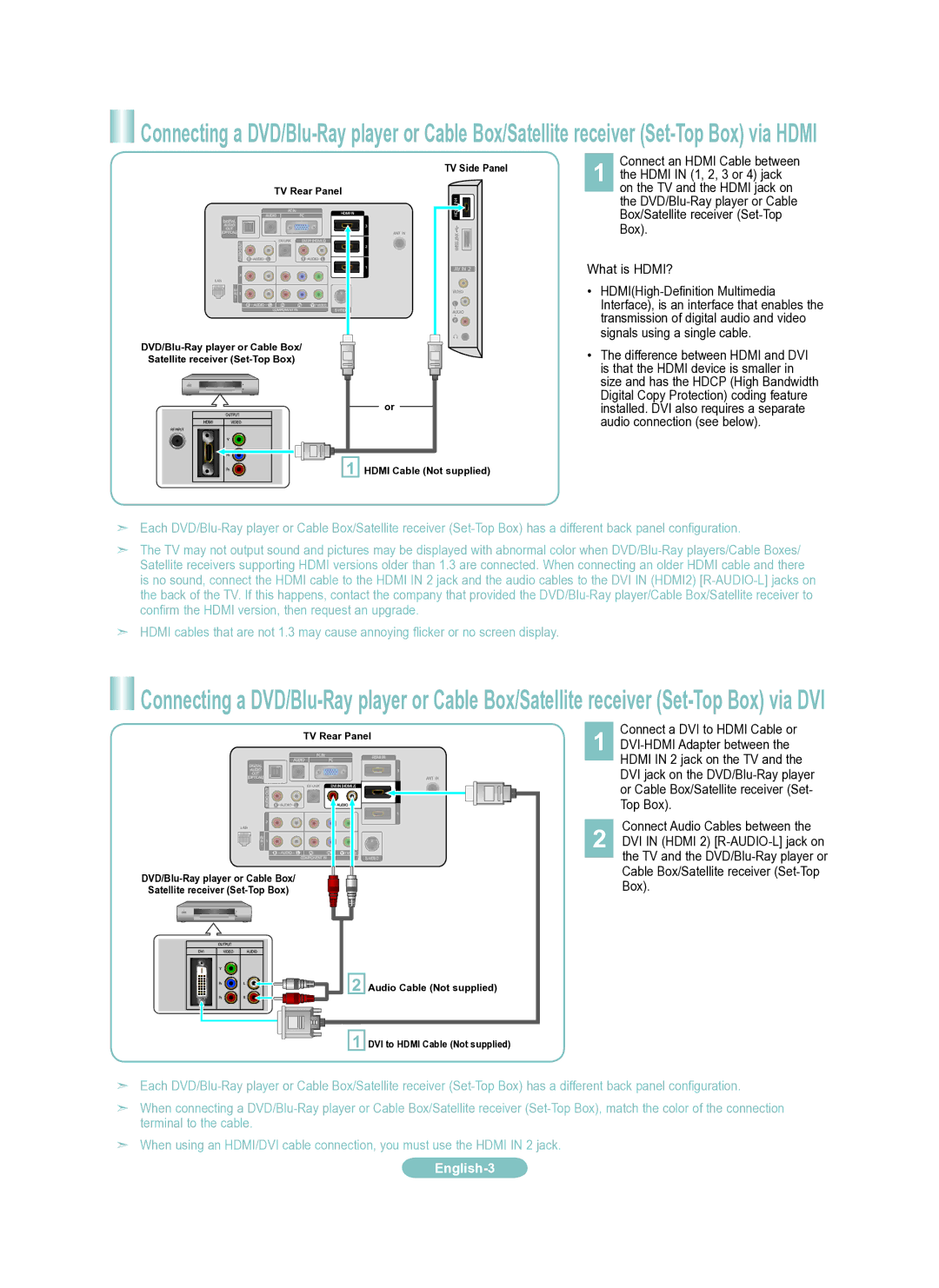 Samsung LN46A950 Hdmi in 1, 2, 3 or 4 jack, Box What is HDMI?, Connect a DVI to Hdmi Cable or, DVI-HDMI Adapter between 