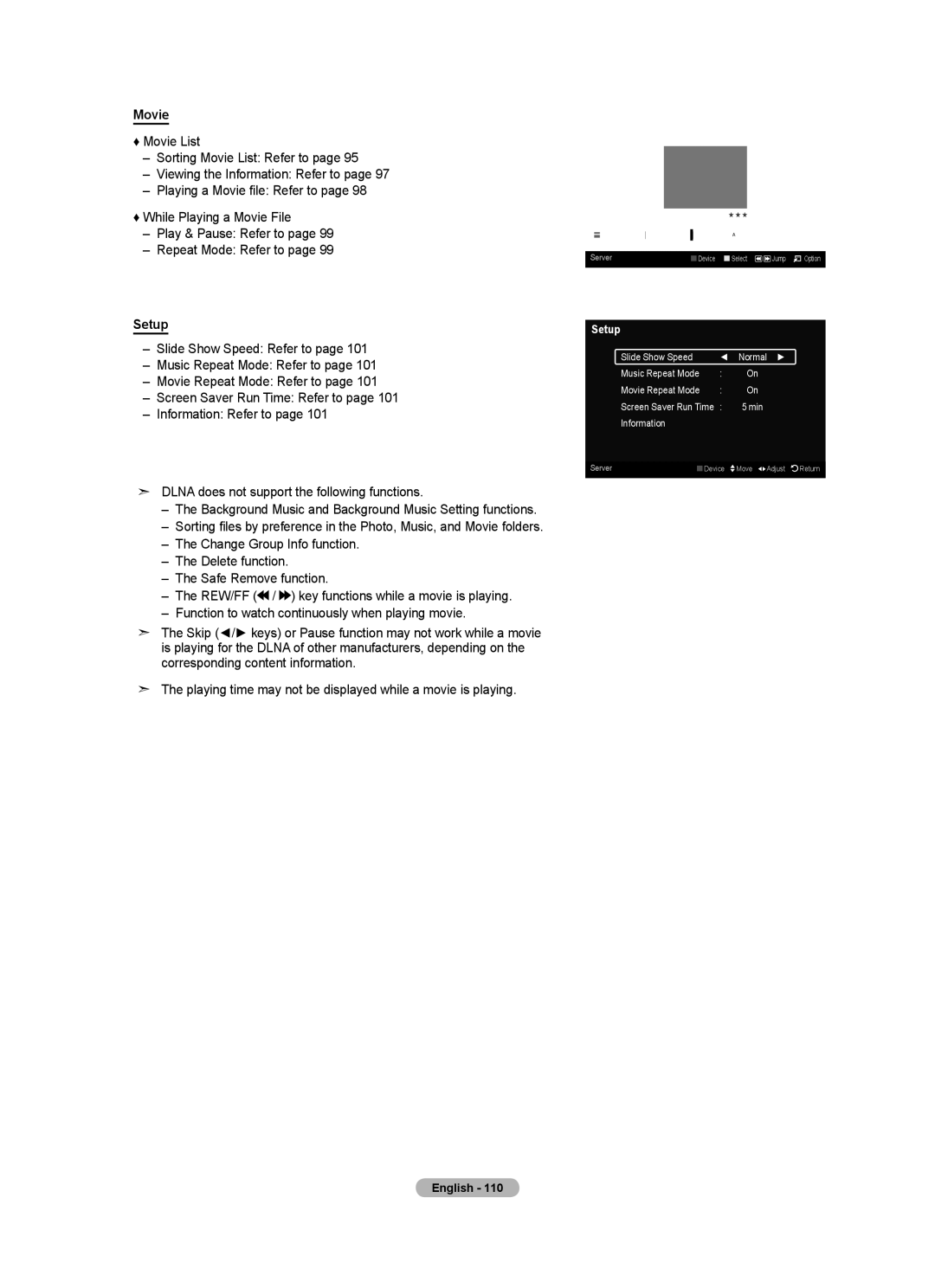 Samsung LN46A950D1F, LN55A950D1F user manual Movie, Setup 