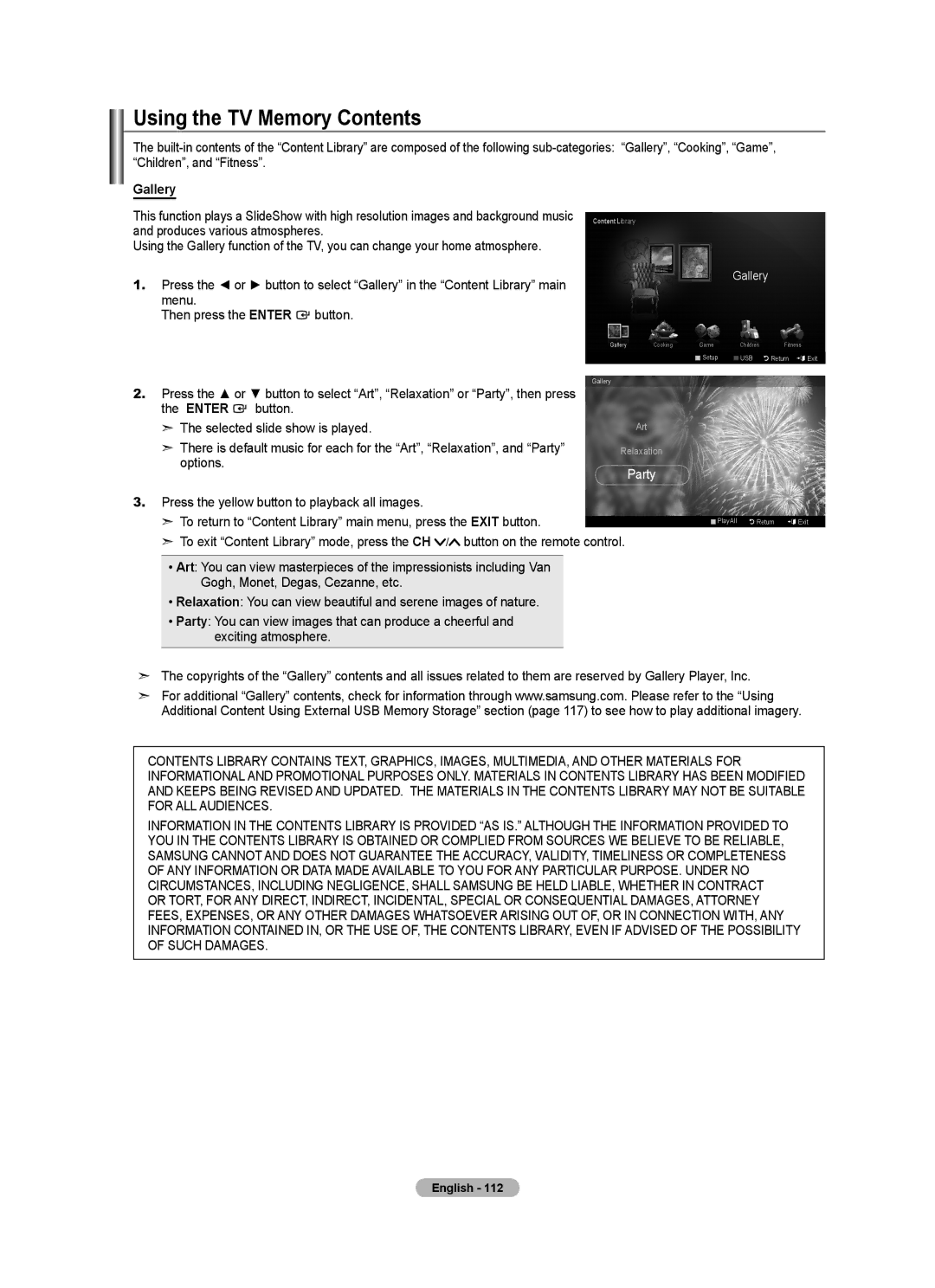 Samsung LN46A950D1F, LN55A950D1F user manual Using the TV Memory Contents 