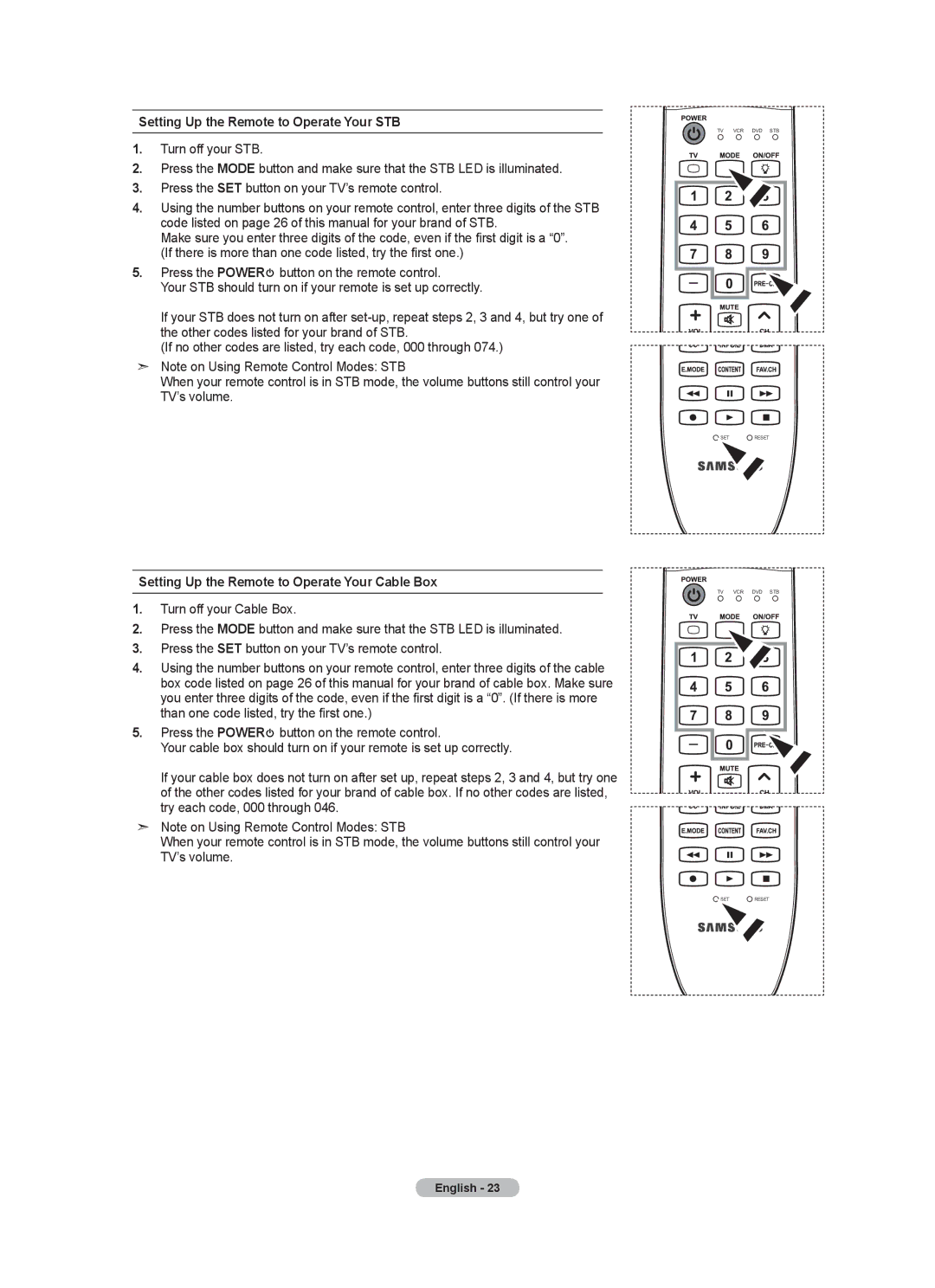 Samsung LN55A950D1F user manual Setting Up the Remote to Operate Your STB, Setting Up the Remote to Operate Your Cable Box 