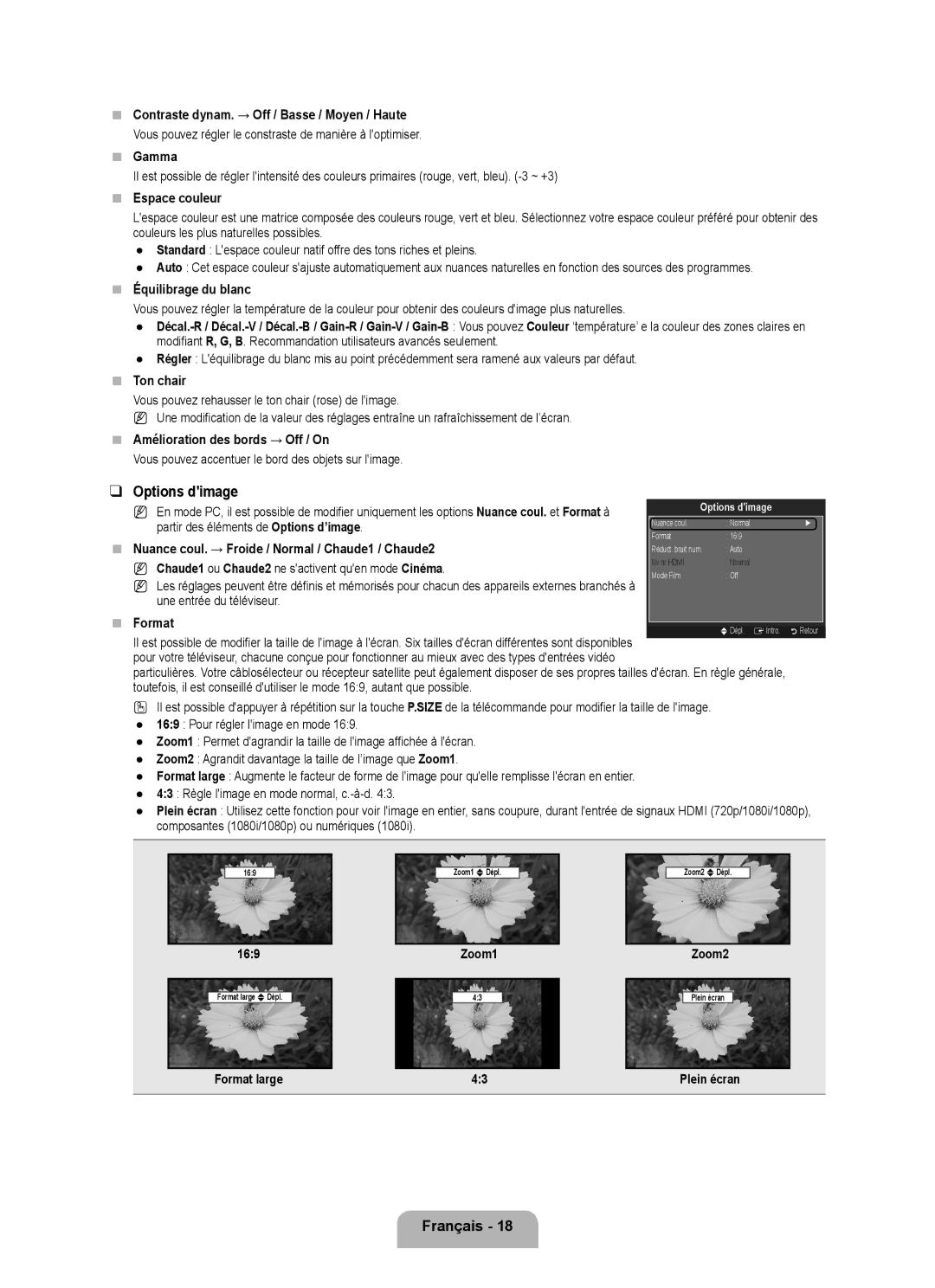 Samsung LN46B500, LN40B500 user manual Options dimage 