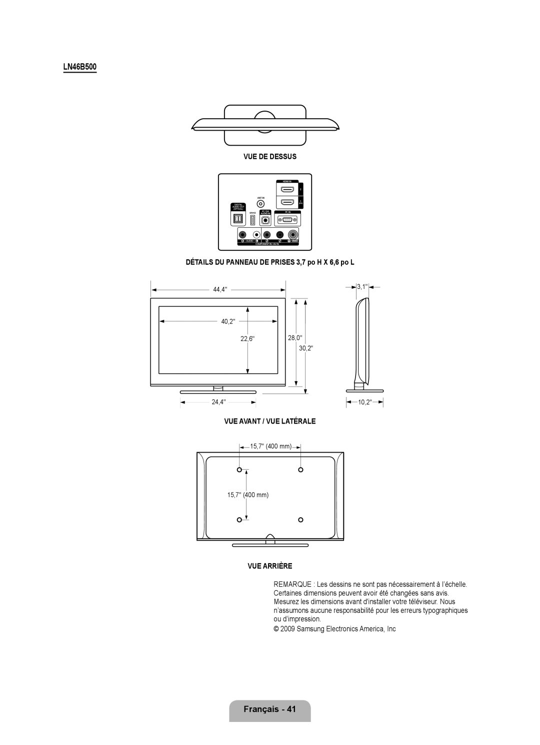 Samsung LN40B500, LN46B500 user manual 44,4 40,2 22,6 24,4 28,0 30,2 10,2 