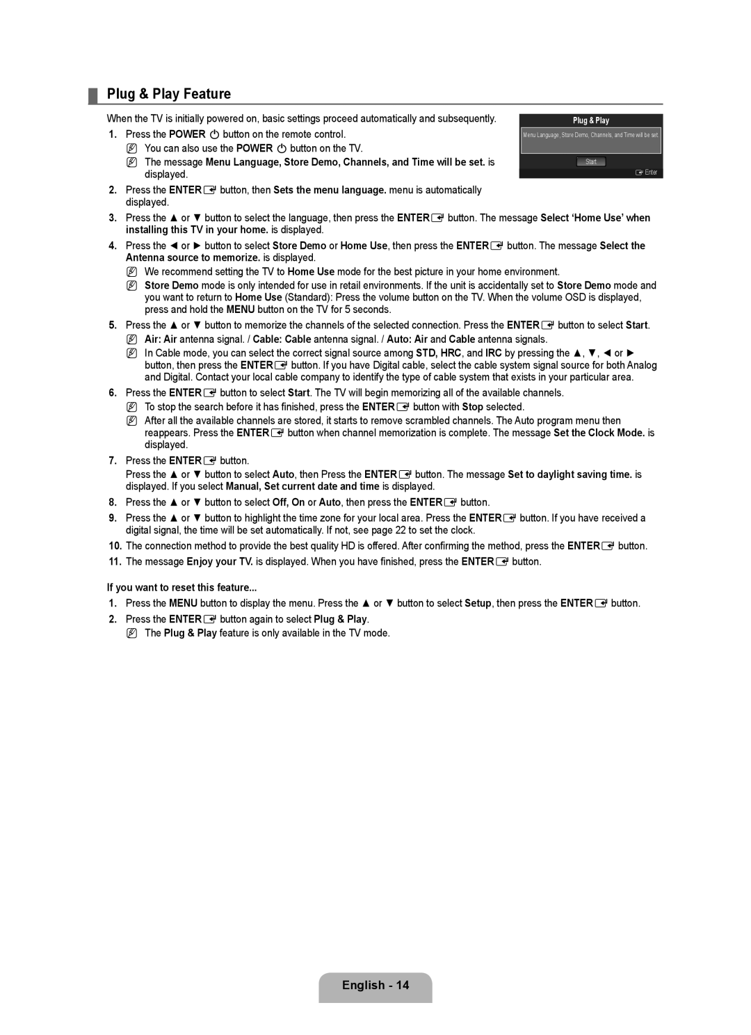 Samsung LN46B500, LN40B500 user manual Plug & Play Feature, If you want to reset this feature 