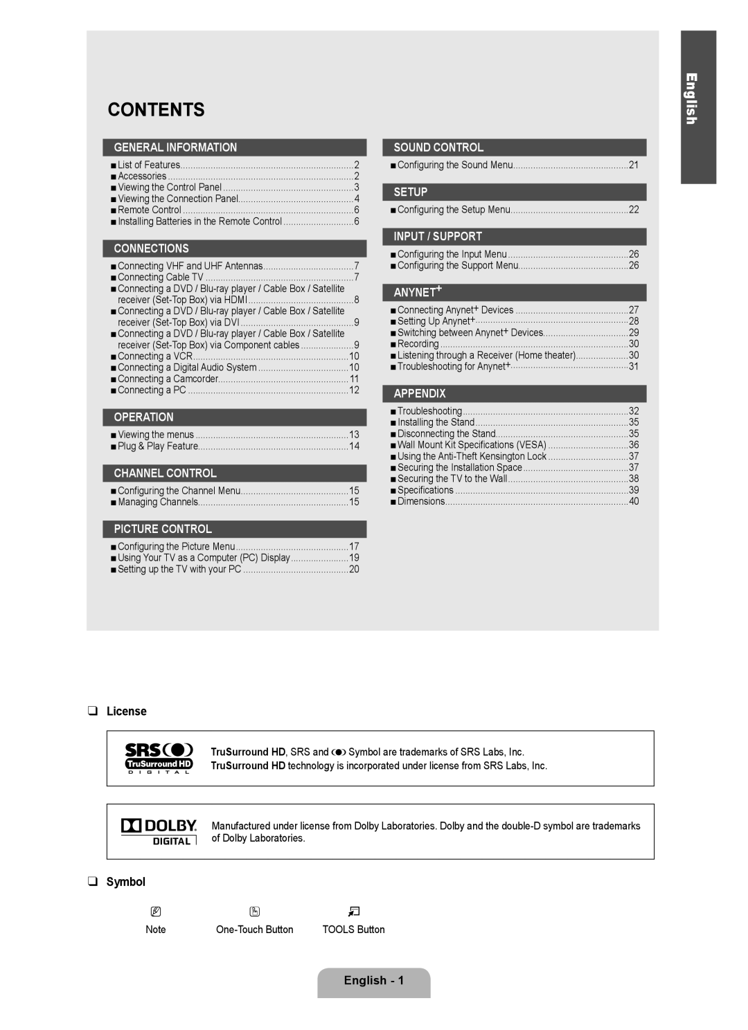 Samsung LN40B500, LN46B500 user manual Contents 