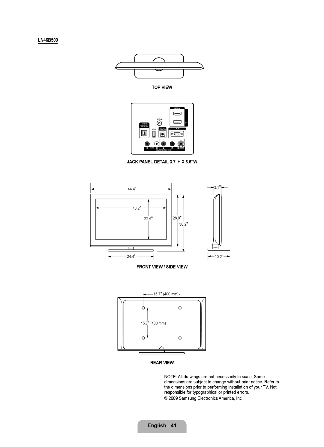 Samsung LN40B500 user manual LN46B500 