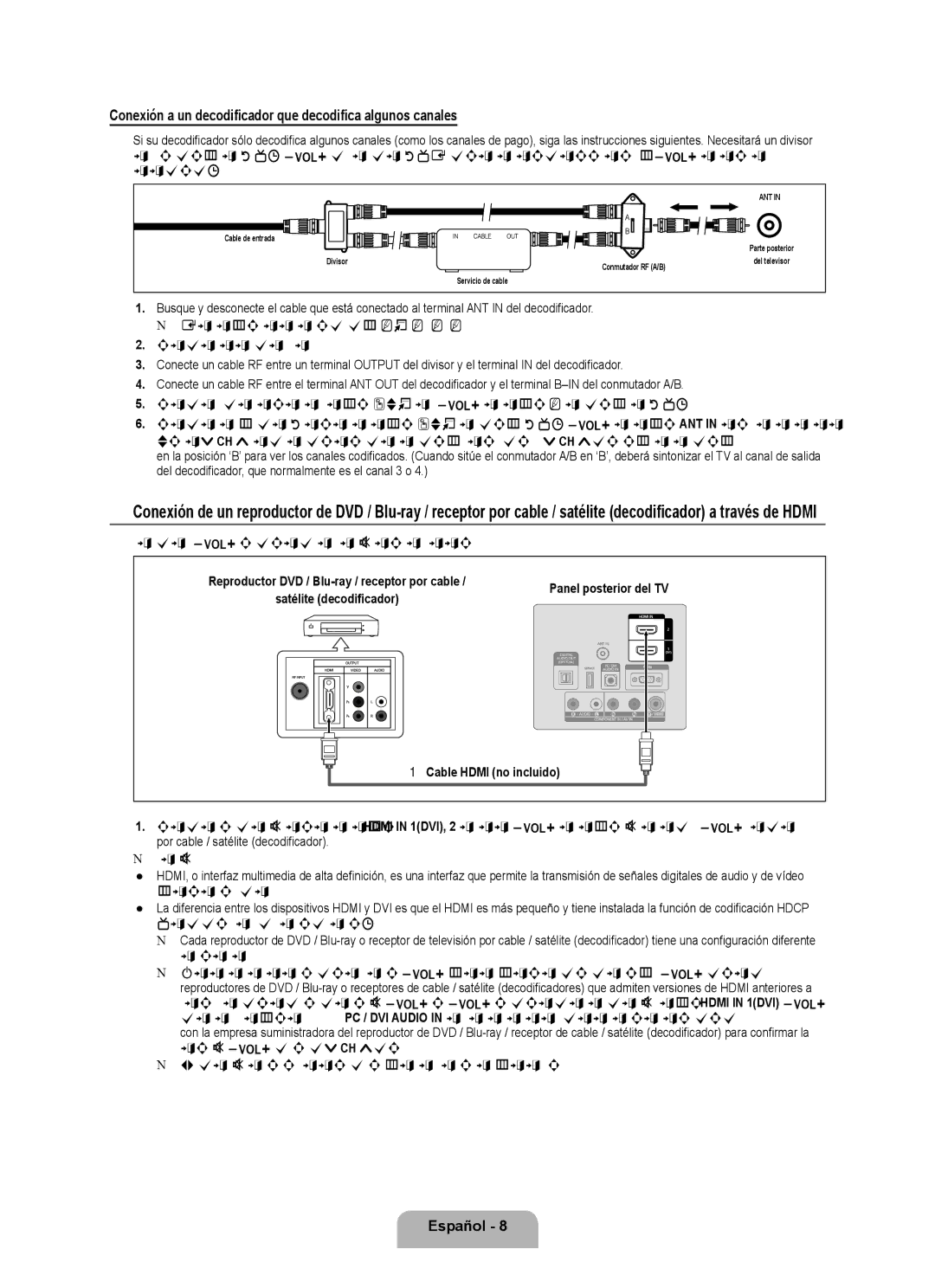 Samsung LN46B500, LN40B500 user manual Conexión a un decodificador que decodifica algunos canales, Cable Hdmi no incluido 