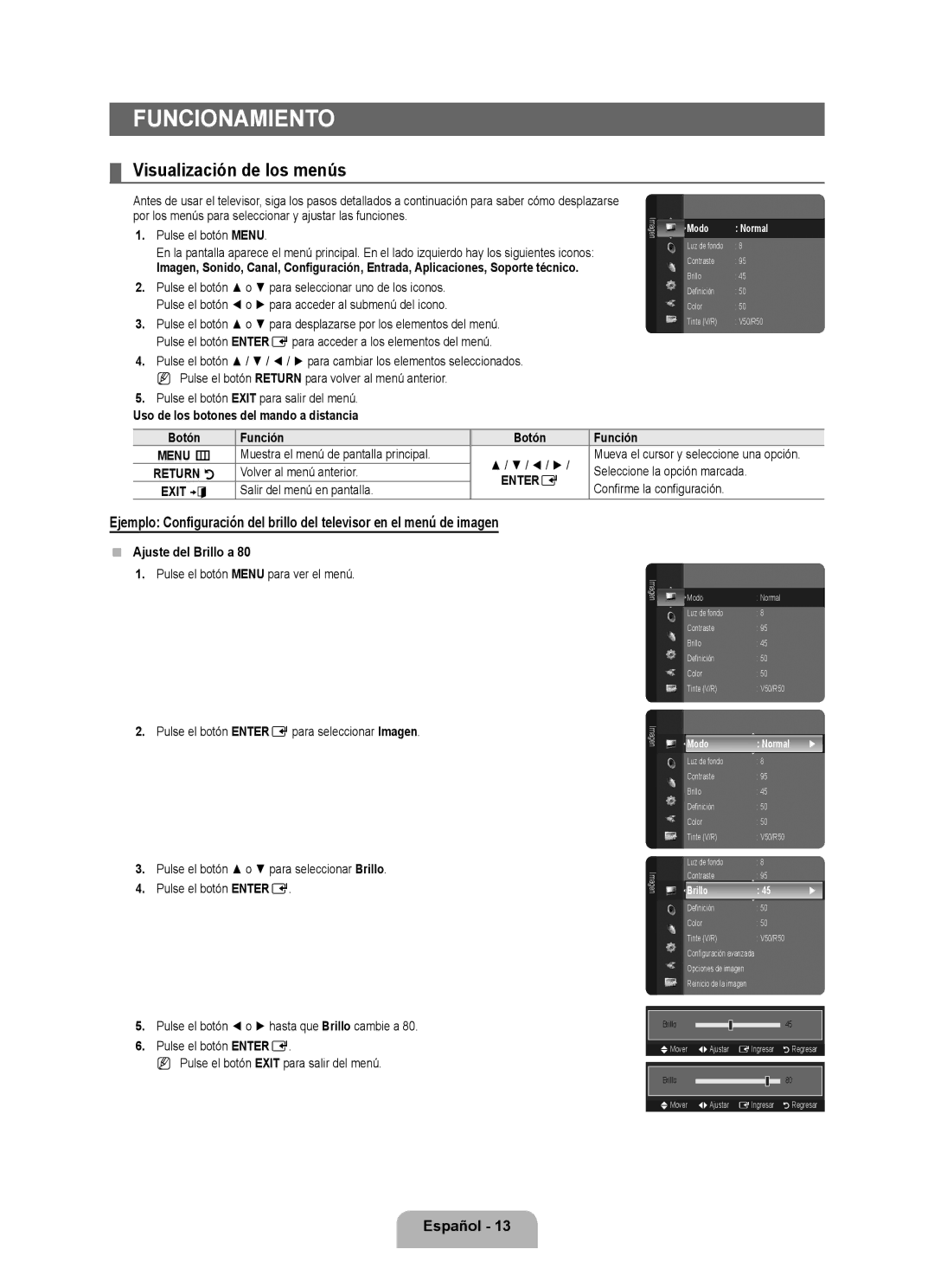 Samsung LN40B500, LN46B500 user manual Funcionamiento, Visualización de los menús 