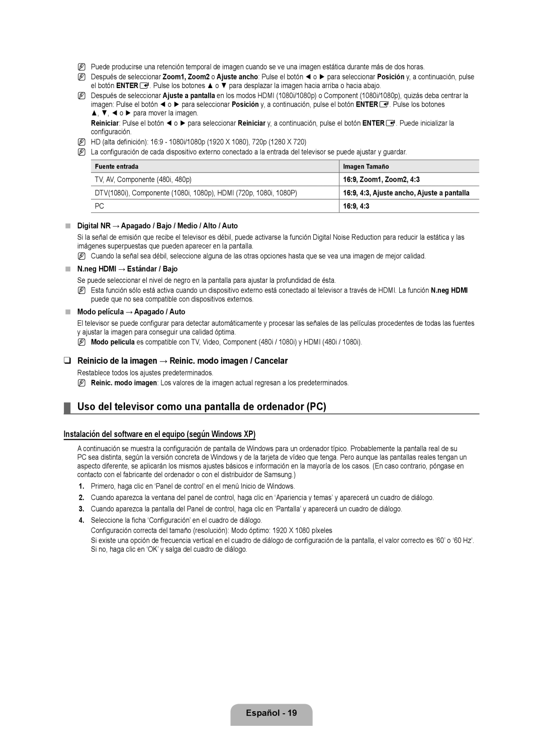 Samsung LN40B500, LN46B500 user manual Uso del televisor como una pantalla de ordenador PC 