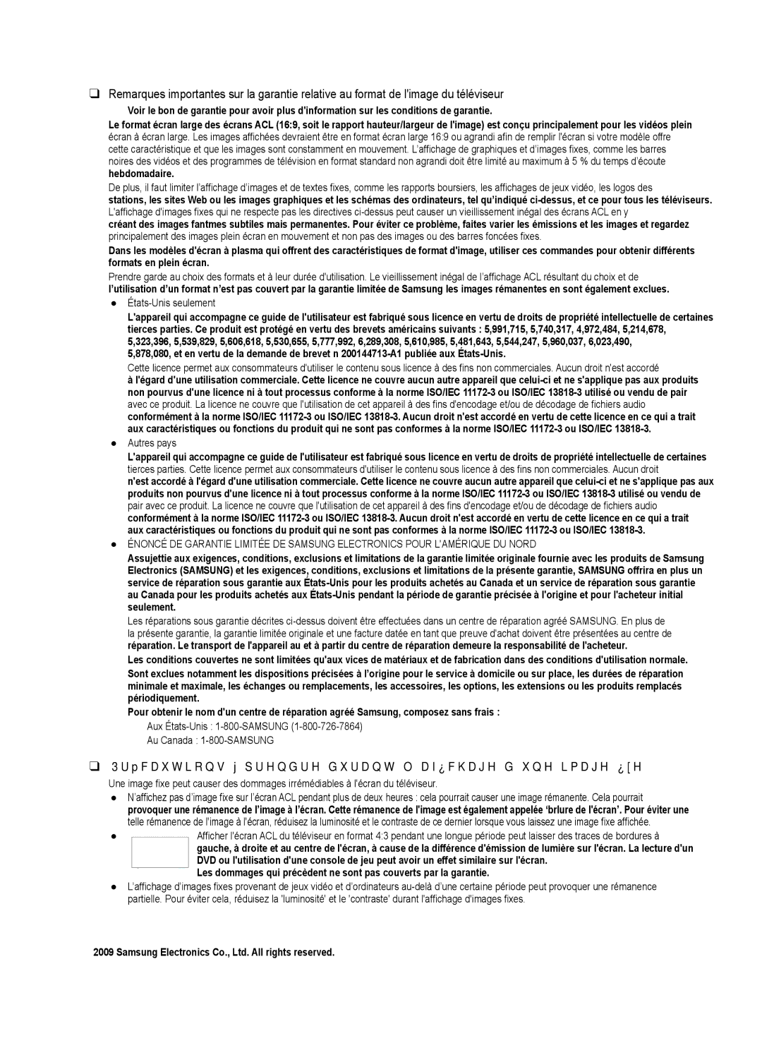 Samsung LN46B500, LN40B500 Précautions à prendre durant laffichage dune image fixe, États-Unis seulement, Autres pays 