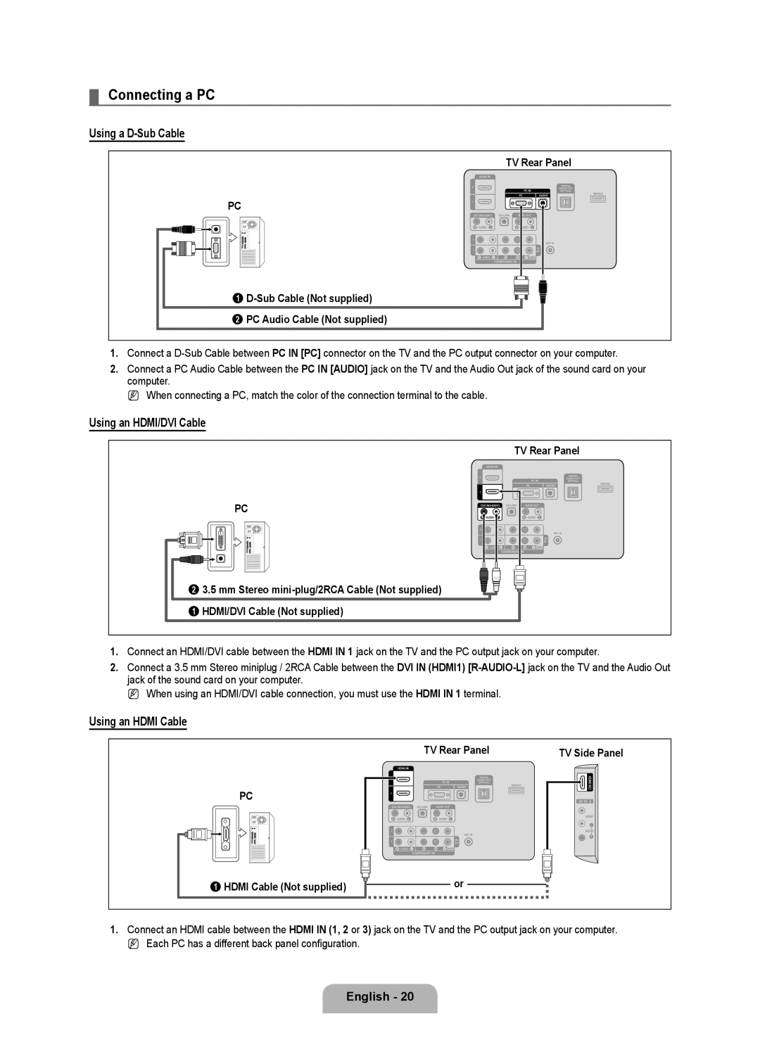 Samsung LN40B530, LN46B530, LN52B530, LN32B530, LN37B530 user manual TV Rear Panel 