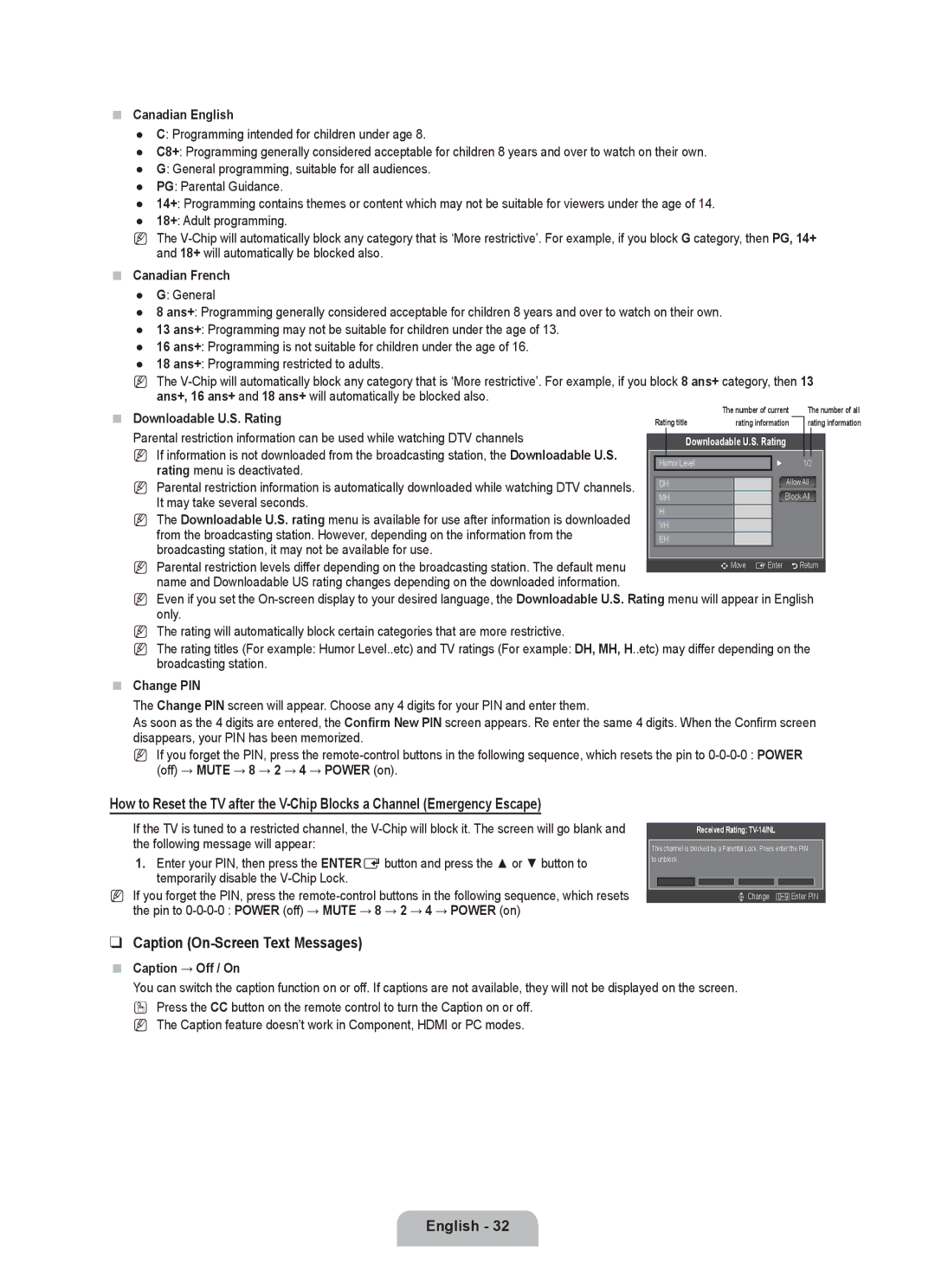 Samsung LN37B530, LN46B530, LN52B530, LN40B530, LN32B530 user manual Caption On-Screen Text Messages 