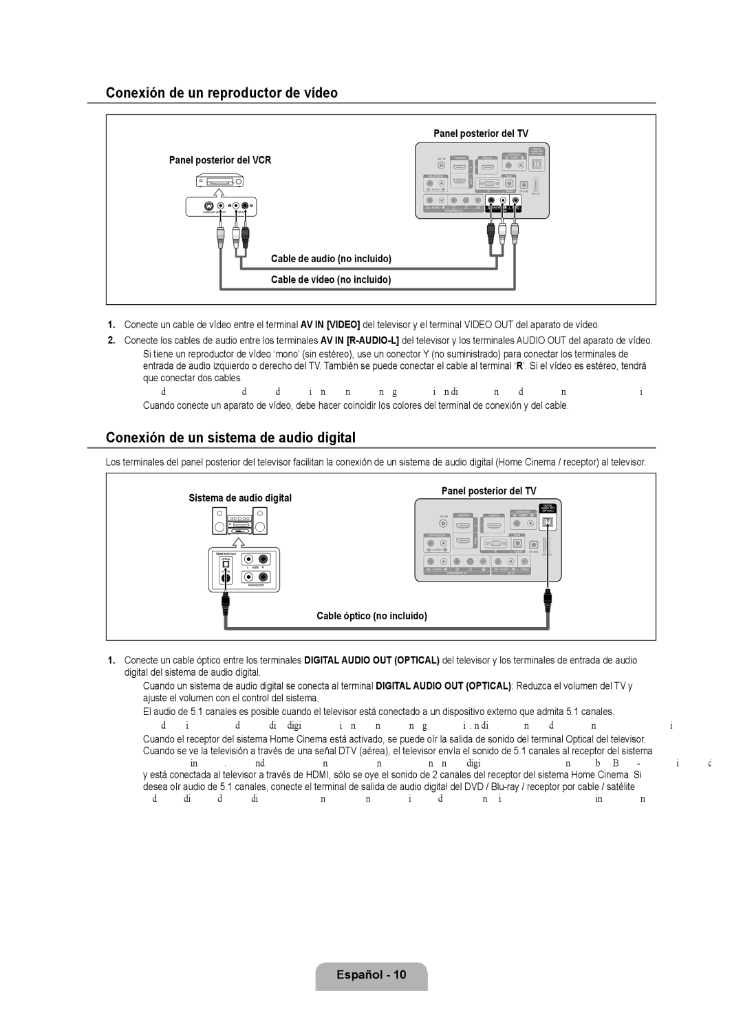 Samsung LN40B530 Conexión de un reproductor de vídeo, Conexión de un sistema de audio digital, Sistema de audio digital 
