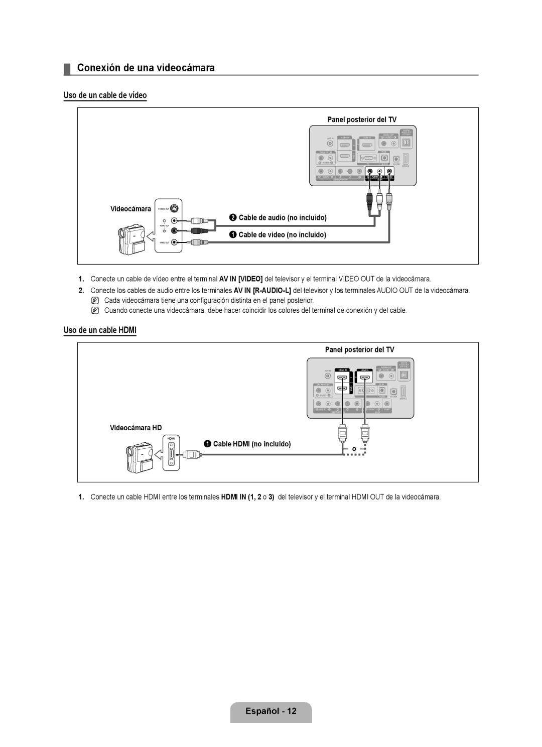 Samsung LN37B530, LN46B530, LN52B530, LN40B530 Conexión de una videocámara, Uso de un cable de vídeo, Uso de un cable Hdmi 