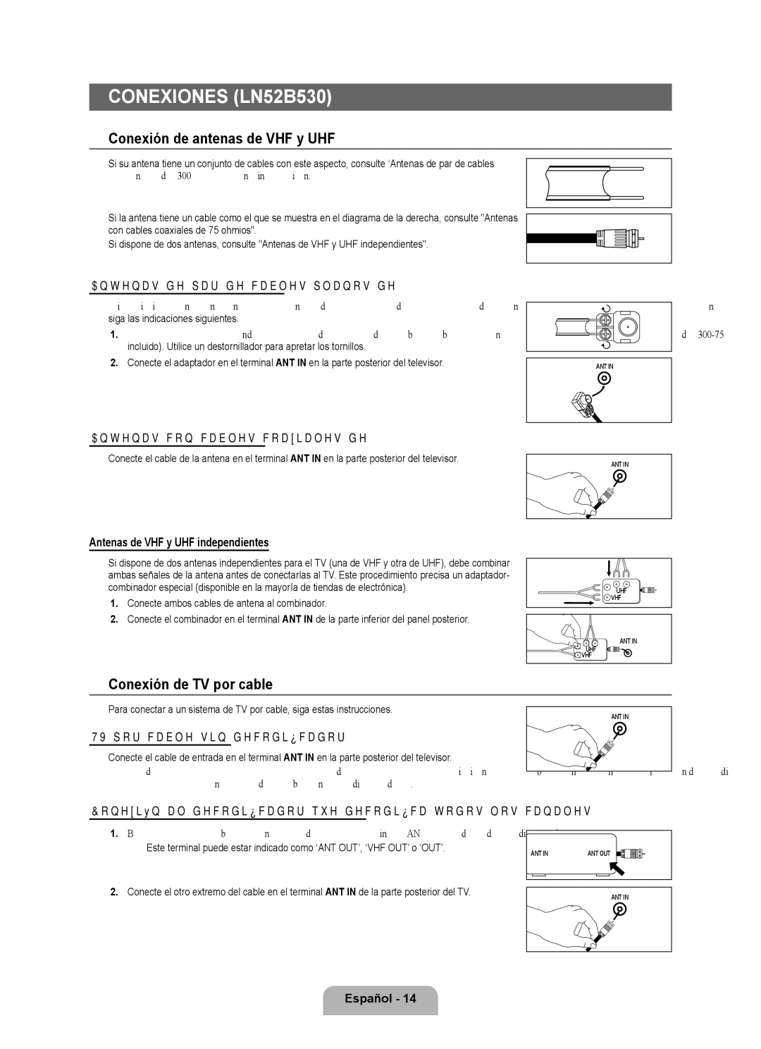 Samsung LN46B530, LN40B530, LN32B530, LN37B530 user manual Conexiones LN52B530, Conexión de antenas de VHF y UHF 