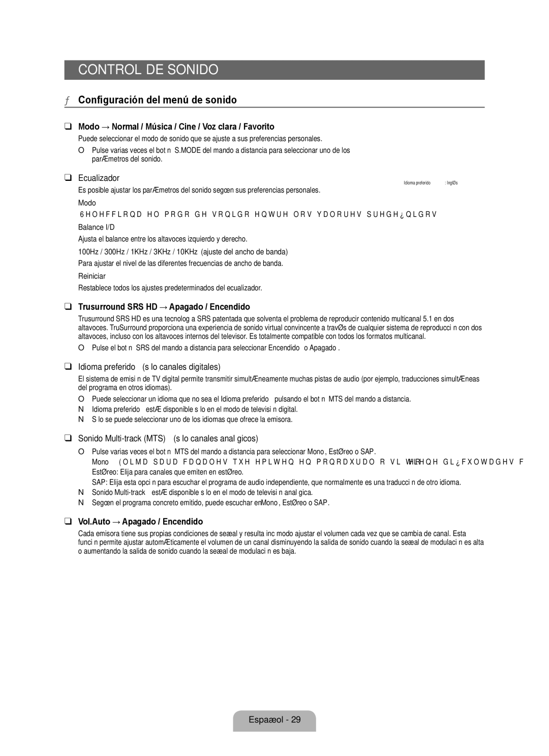 Samsung LN52B530, LN46B530, LN40B530, LN32B530, LN37B530 user manual Control de sonido, Configuración del menú de sonido 