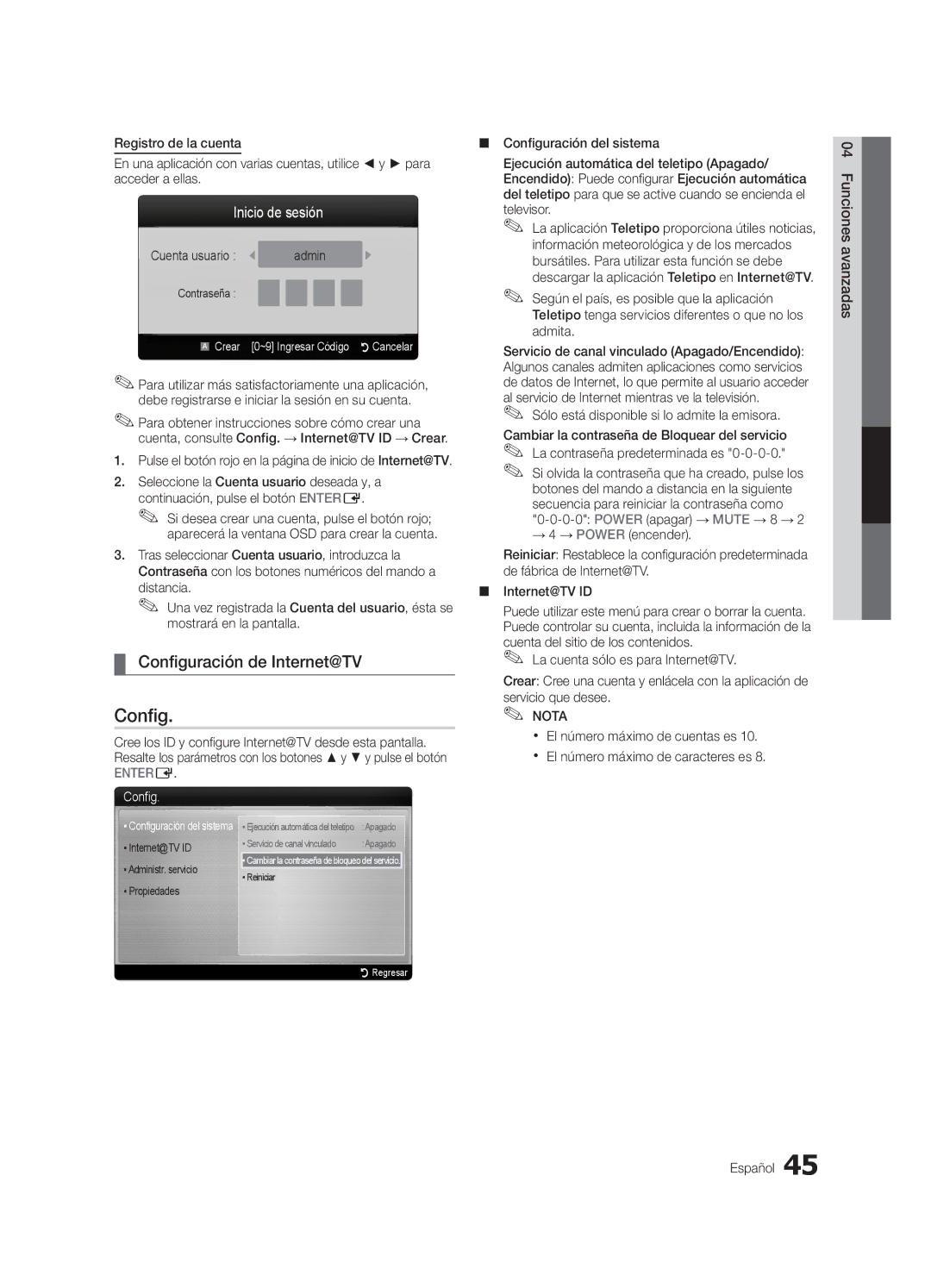 Samsung LN46C750 user manual Configuración de Internet@TV, Inicio de sesión, Sólo está disponible si lo admite la emisora 