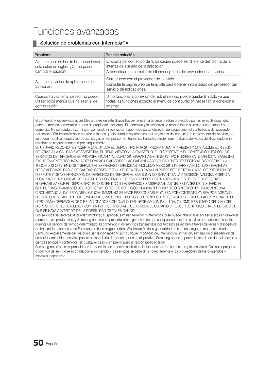 Samsung LN46C750 user manual Solución de problemas con Internet@TV 